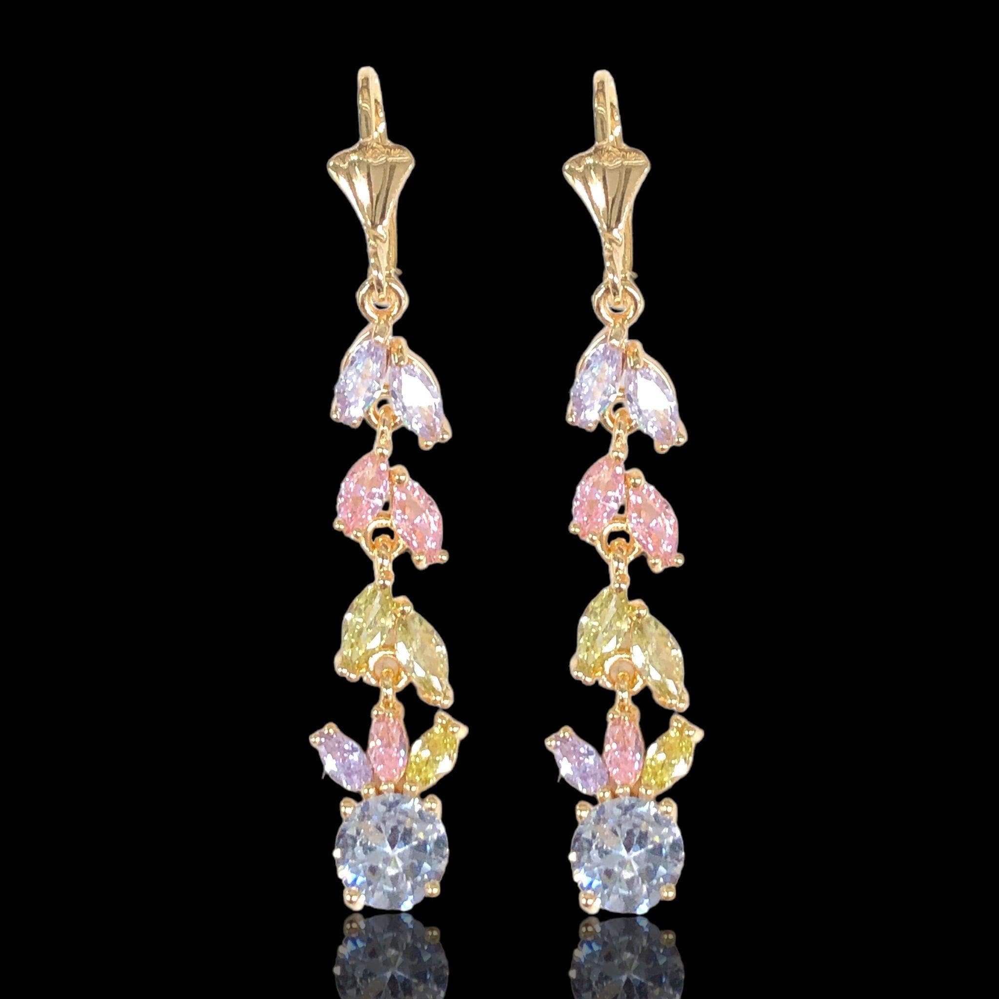 OLE 0633 18K Gold Filled Solar Flare CZ Dangle Earrings- KUANIA ORO LAMINADO