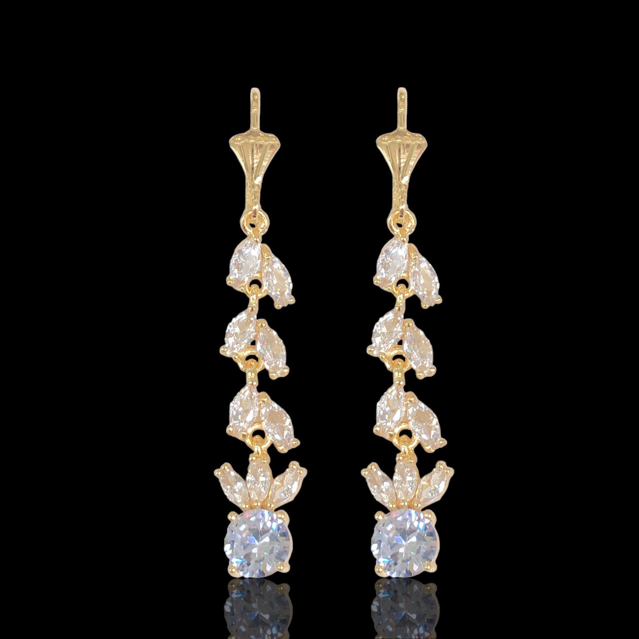 Oro Laminado Gold Filled Solar Flare CZ Dangle Earrings
