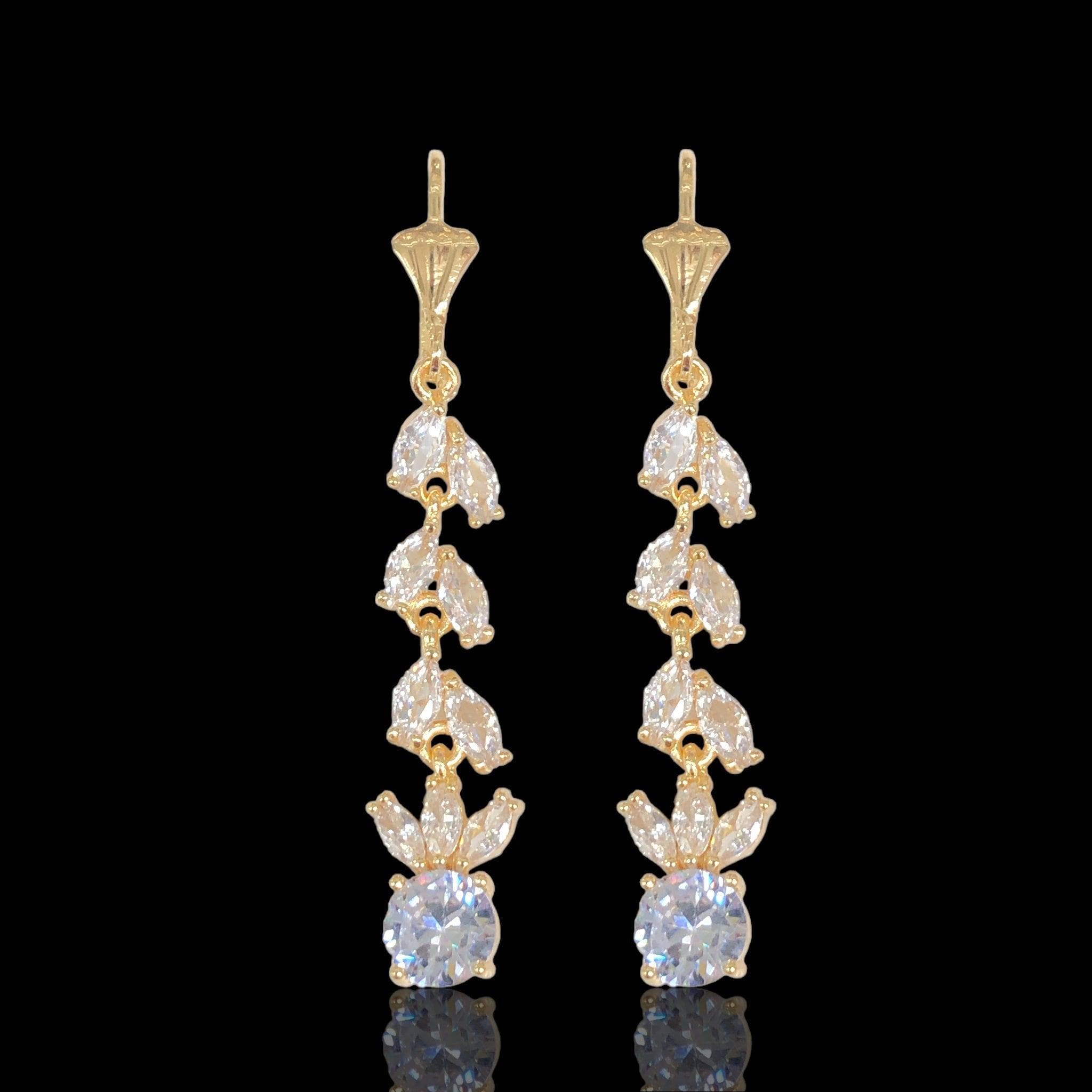 OLE 0633 18K Gold Filled Solar Flare CZ Dangle Earrings- KUANIA ORO LAMINADO