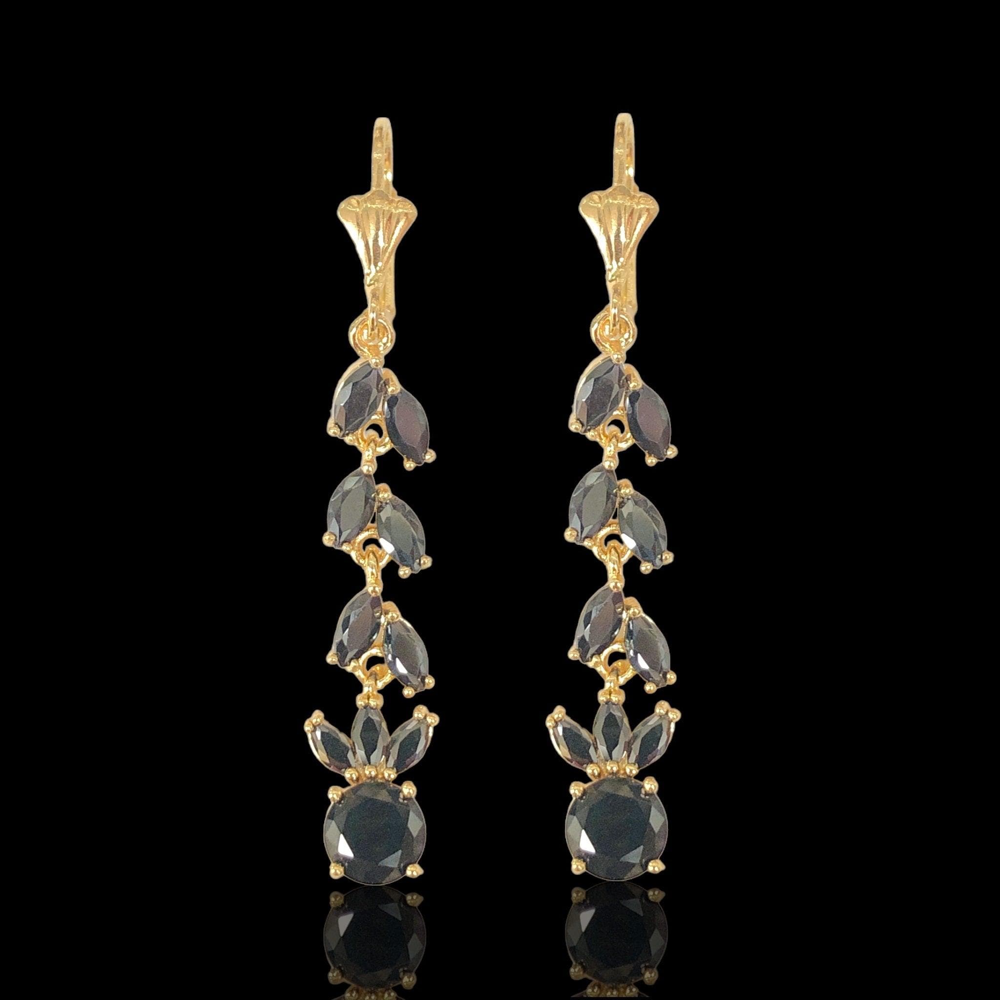 Oro Laminado Gold Filled Solar Flare CZ Dangle Earrings