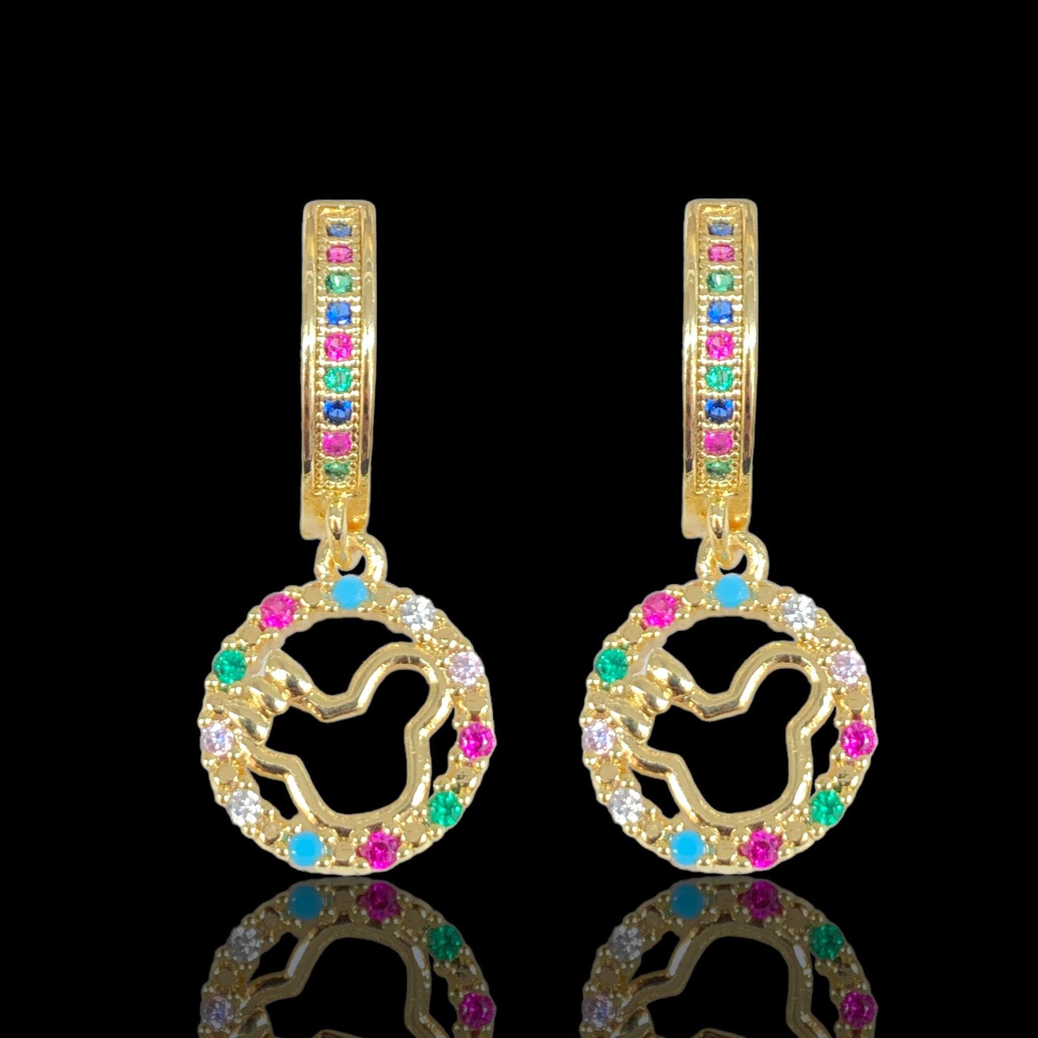 8K Gold Filled Teddy Bear Dangle CZ Earrings- kuania oro laminado