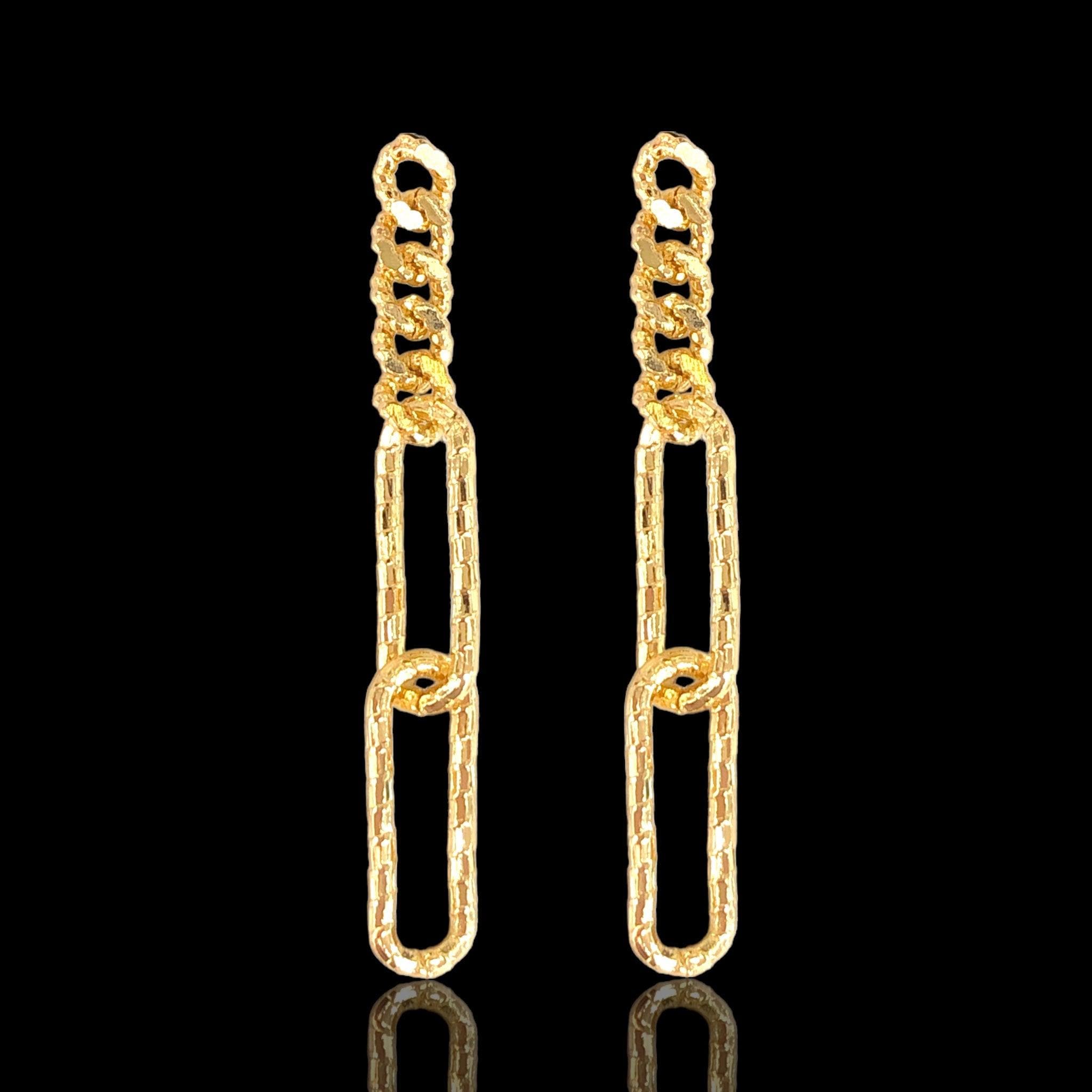 Oro Laminado Gold Filled Paperclip Chain Link Dangle Earrings