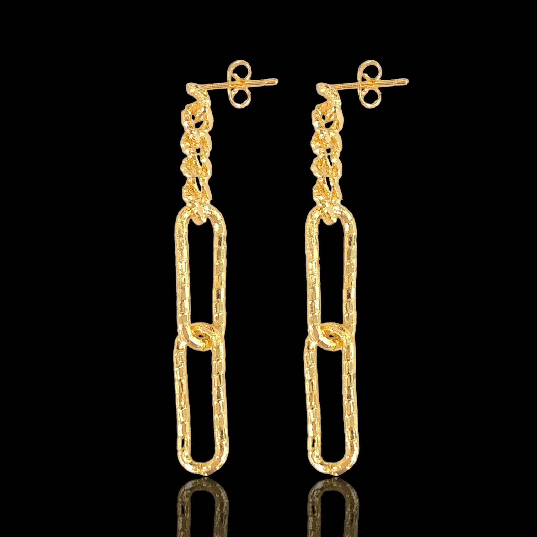 Oro Laminado Gold Filled Paperclip Chain Link Dangle Earrings