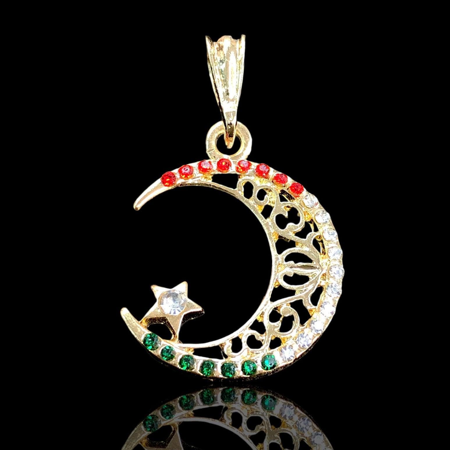 18K Gold Filled Filigree Moon Pendant - Kuania Oro Laminado