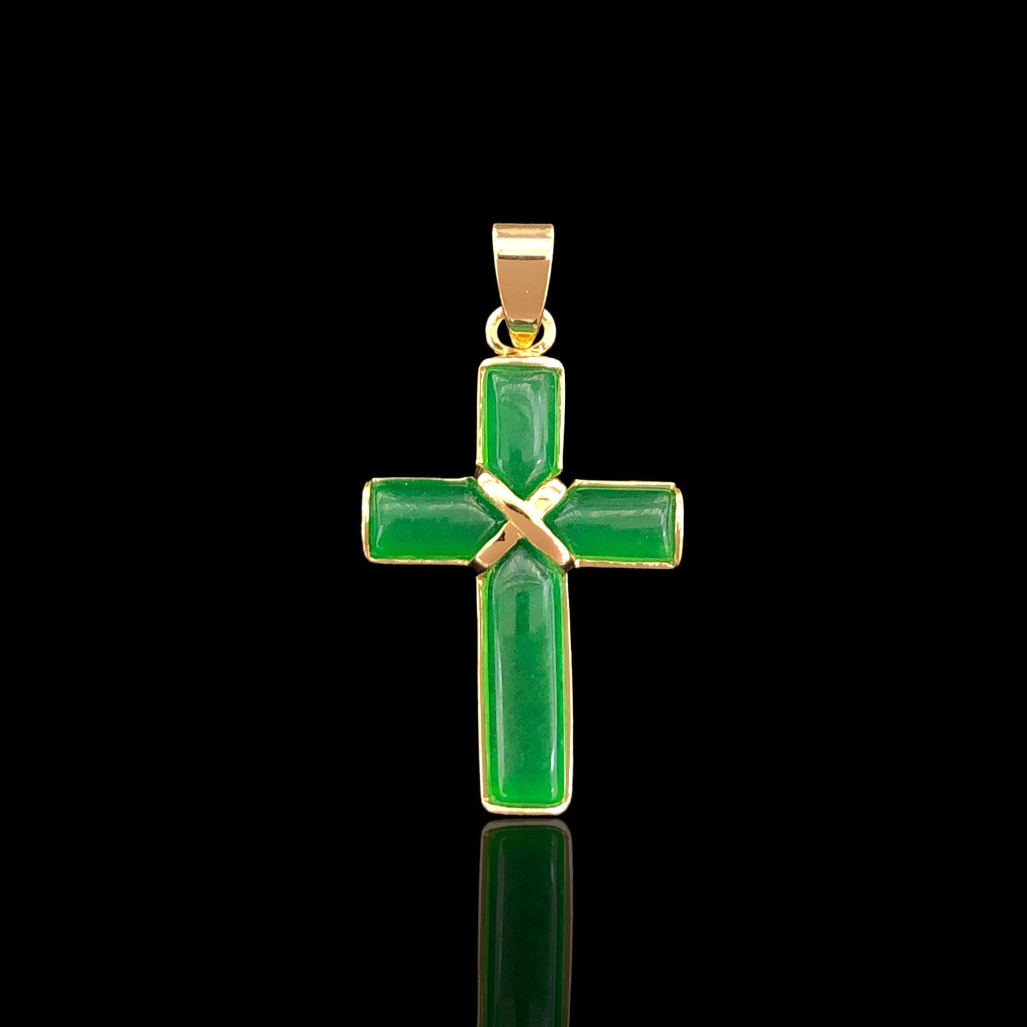OLP 0443 18K Gold Filled Jade Cross Pendant - Kuania Oro Laminado