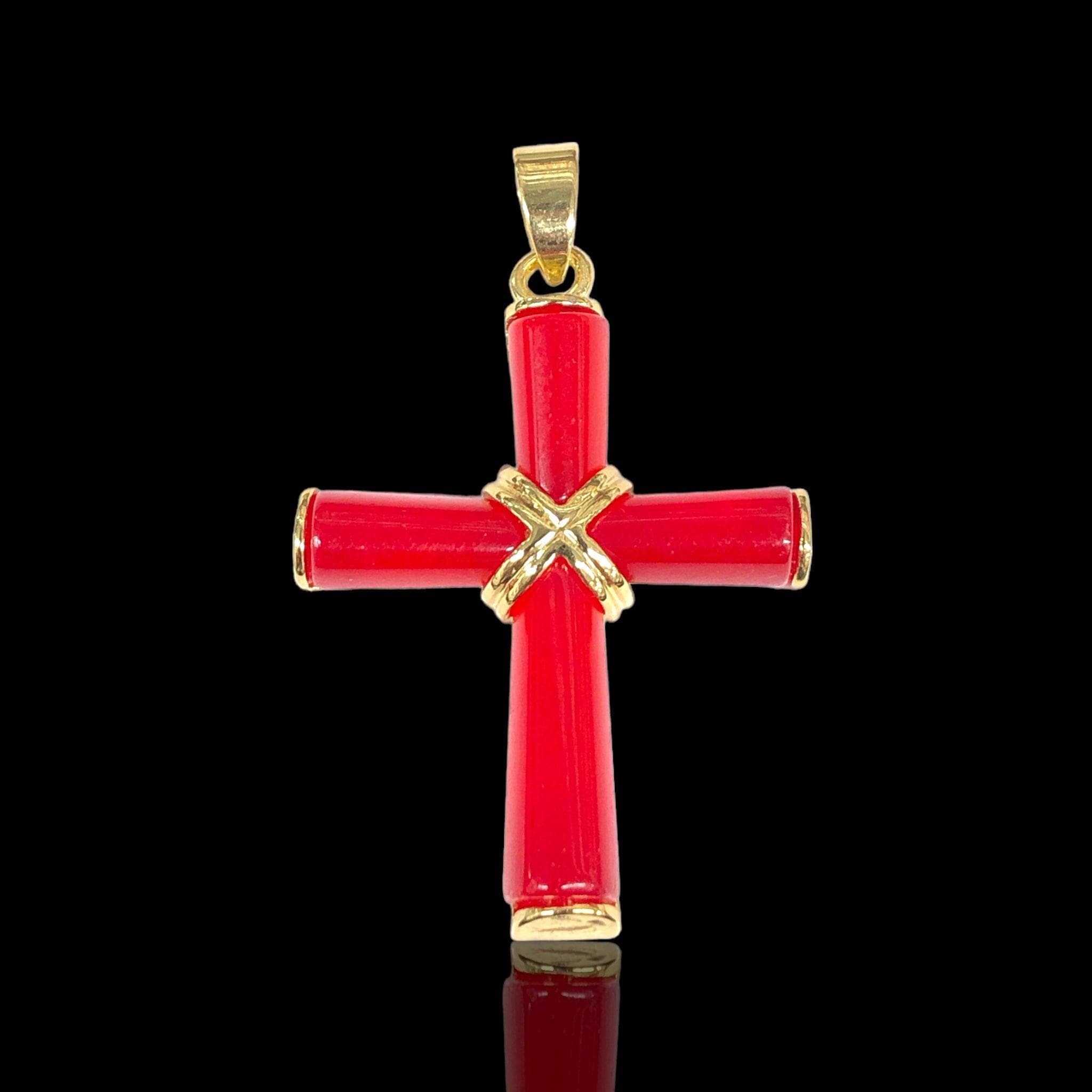 OLP 0444 18K Gold Filled Wrapped Jade Cross Pendant - Kuania Oro Laminado