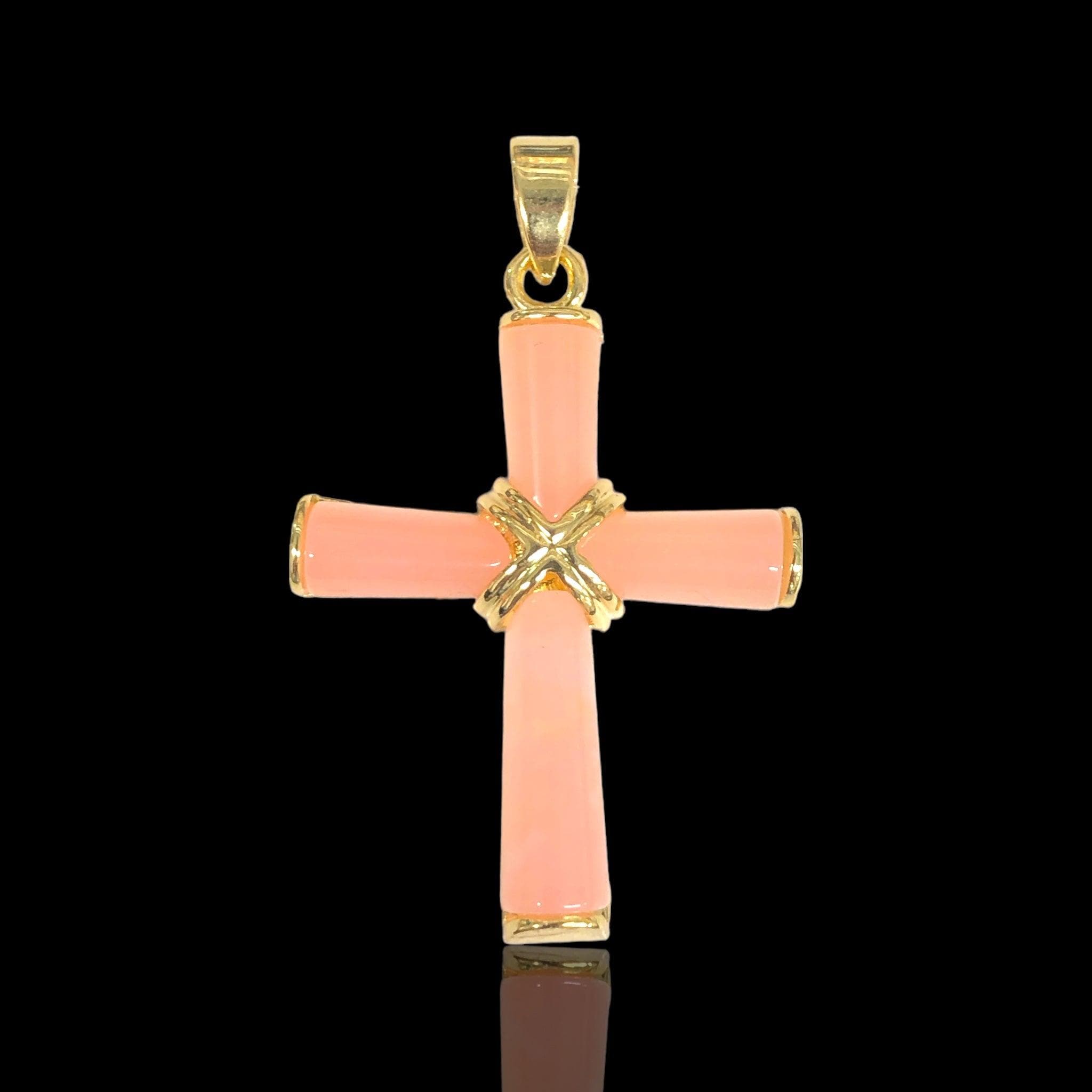 OLP 0444 18K Gold Filled Wrapped Jade Cross Pendant - Kuania Oro Laminado