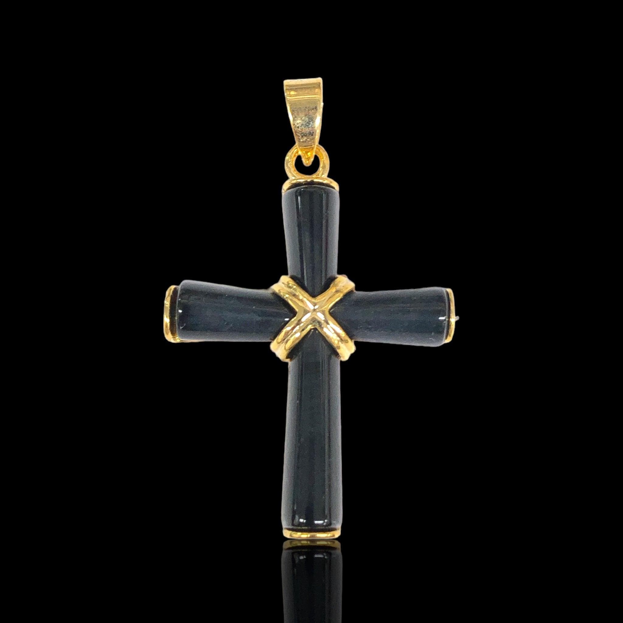 OLP 0444 18K Gold Filled Wrapped Jade Cross Pendant - Kuania Oro Laminado