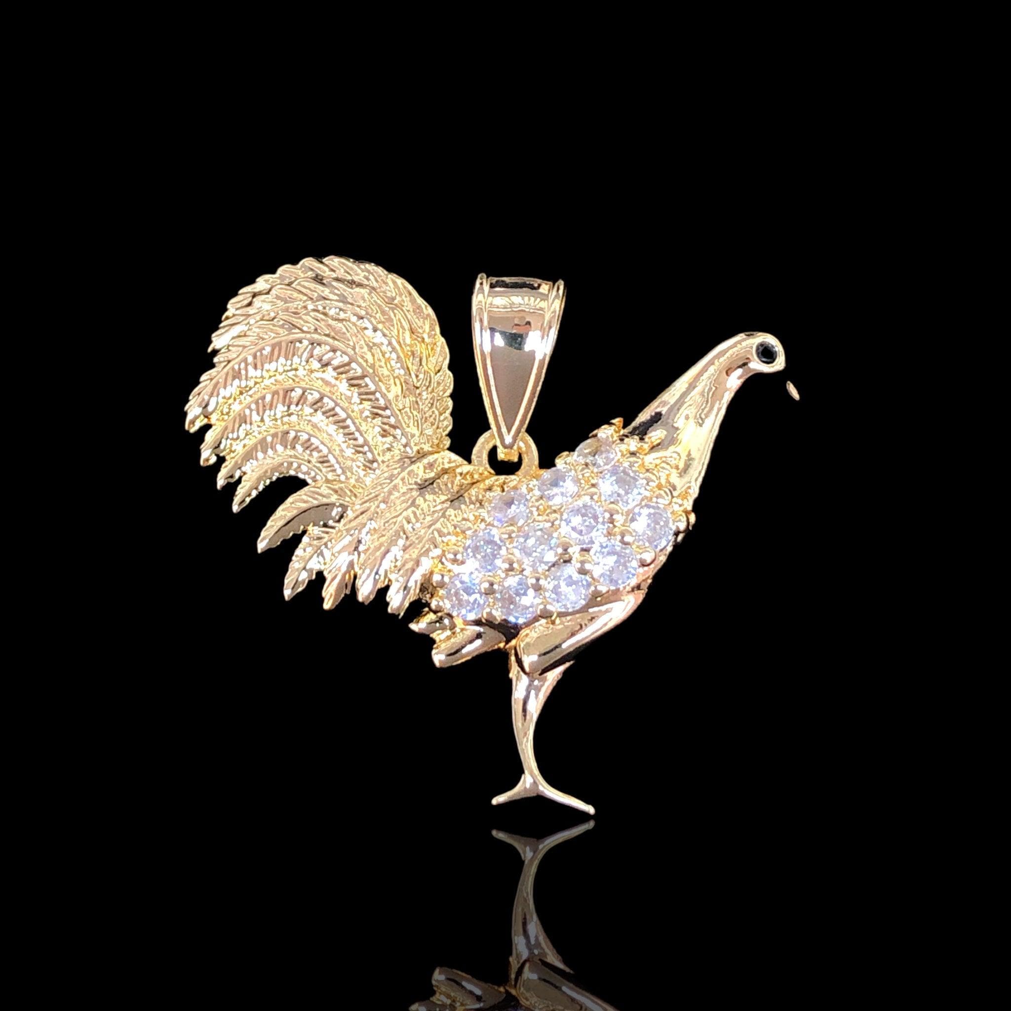 Oro Laminado Gold Filled Aztec Fighting Rooster Pendant
