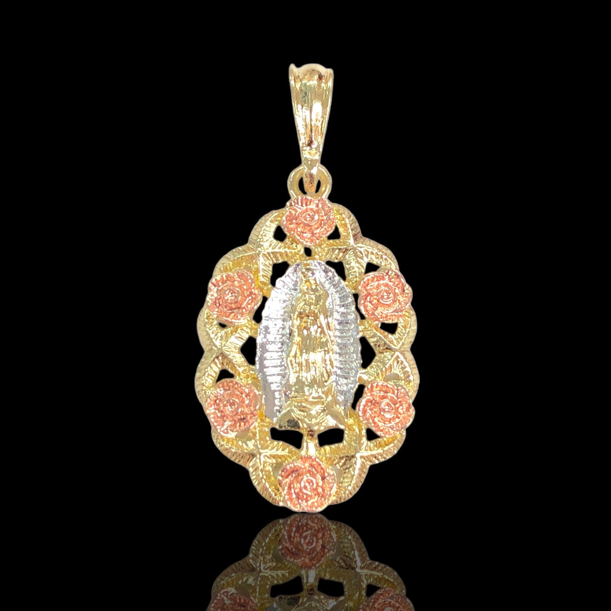 OLP 0483 18K Gold Filled Floral Rose Guadalupe Pendant Kuania Oro Laminado