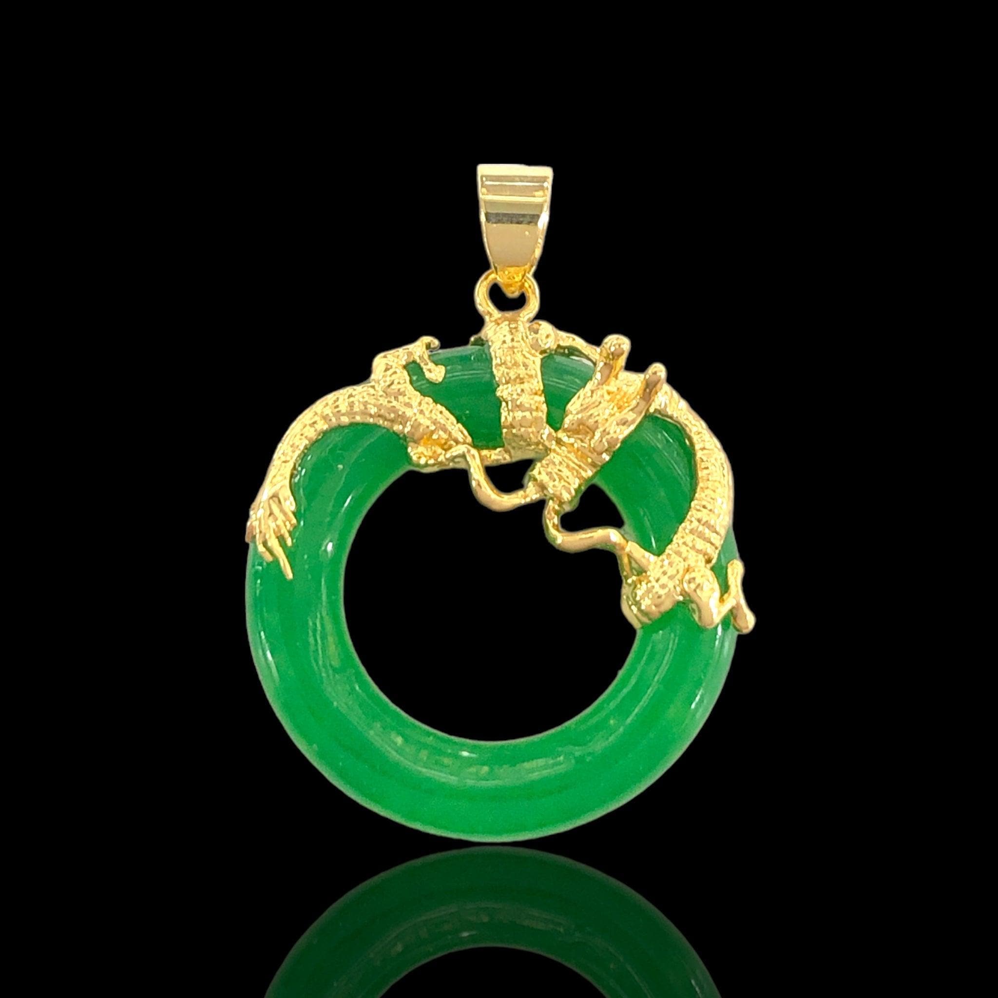 Oro Laminado Gold Filled Lucky Jade Dragon Pendant Charm