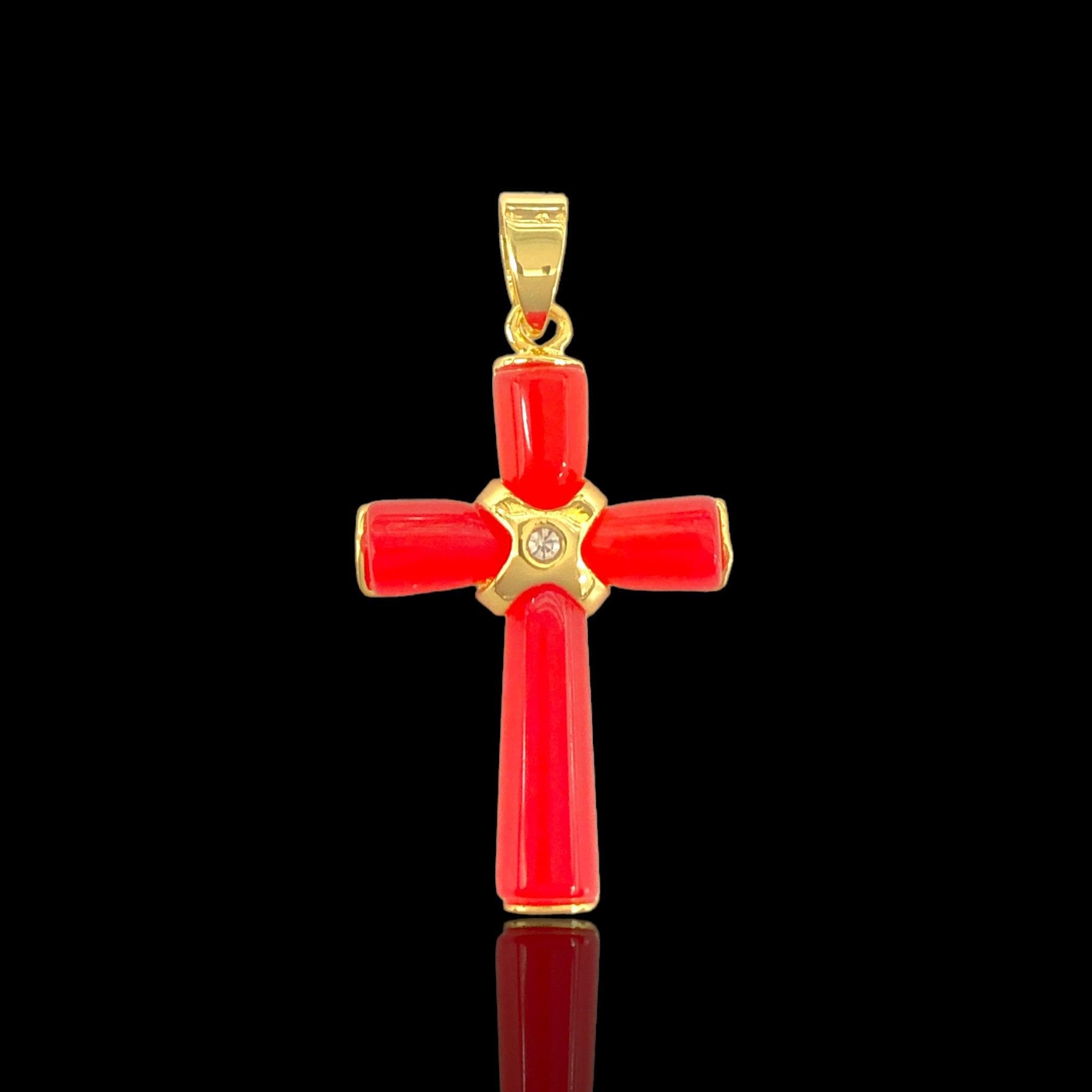 OLP 0485 18K Gold Filled Lucky Jade Cross Pendant Charm- Kuania Oro Laminado