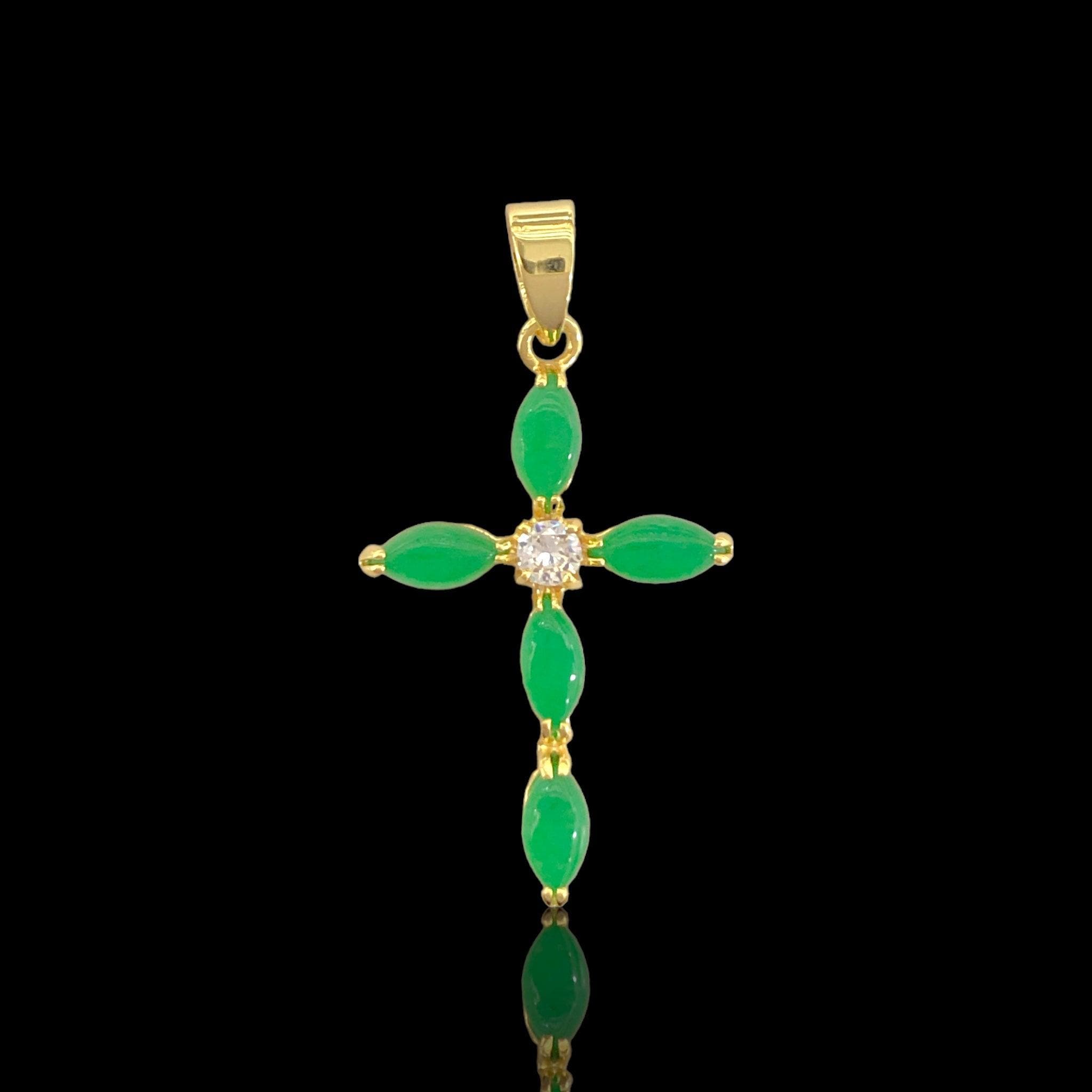 OLP 0486 18K Gold Filled Classic Jade Cross Pendant Charm- Kuania Oro Laminado