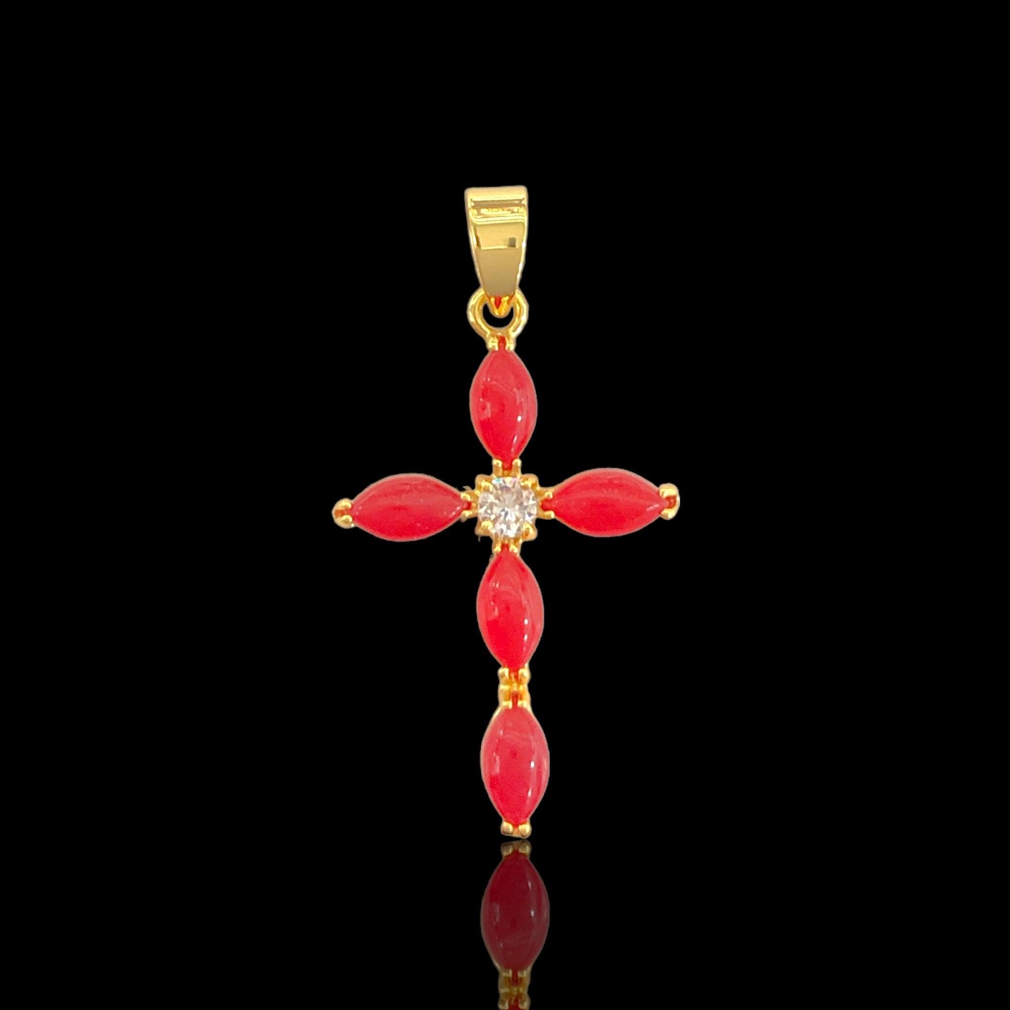 OLP 0486 18K Gold Filled Classic Jade Cross Pendant Charm- Kuania Oro Laminado