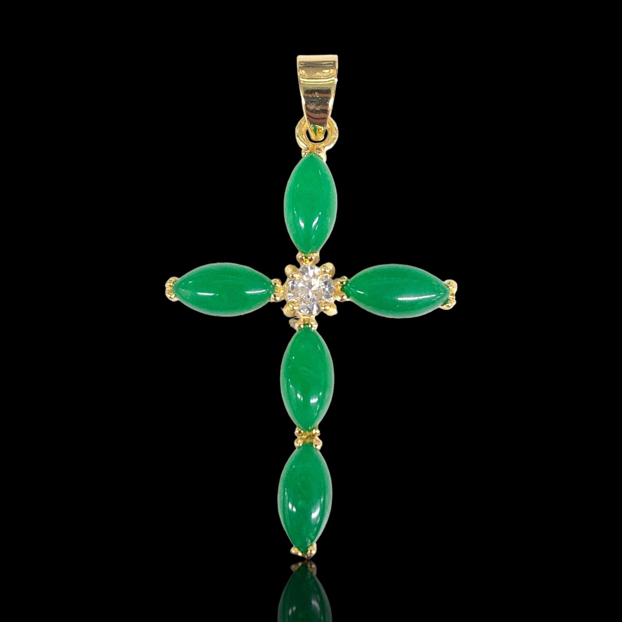 OLP 0487 18K Gold Filled Classic Jade Cross Pendant Charm (Large)- Kuania Oro Laminado