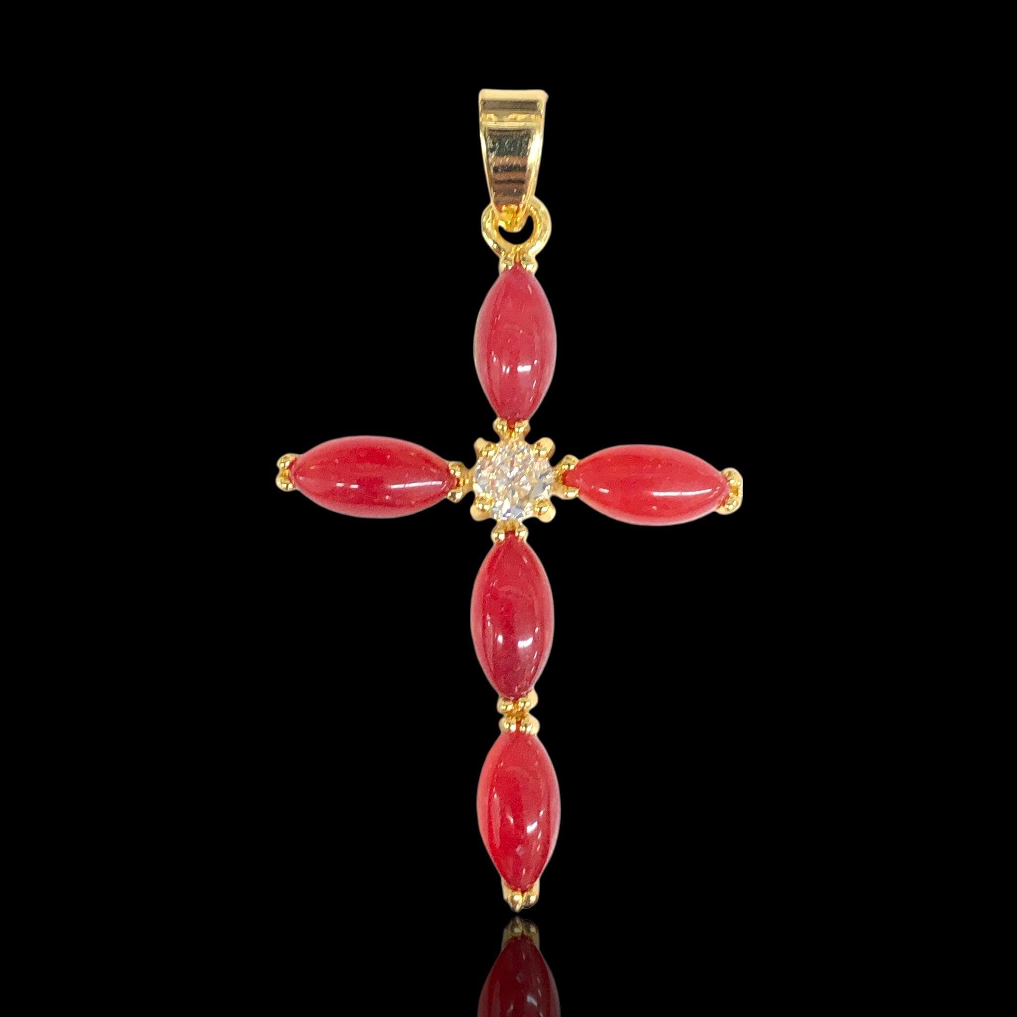 OLP 0487 18K Gold Filled Classic Jade Cross Pendant Charm (Large)- Kuania Oro Laminado