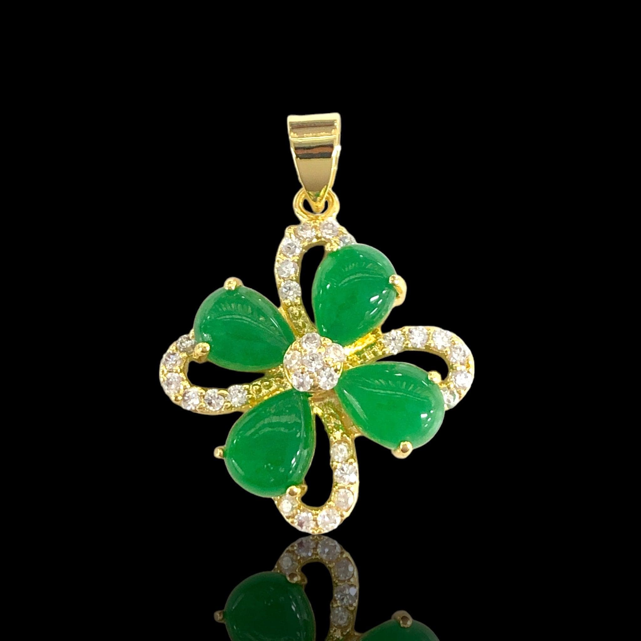 OLP 0490 18K Gold Filled Lucky Jade Clover Pendant Charm- KUANIA ORO LAMIANDO