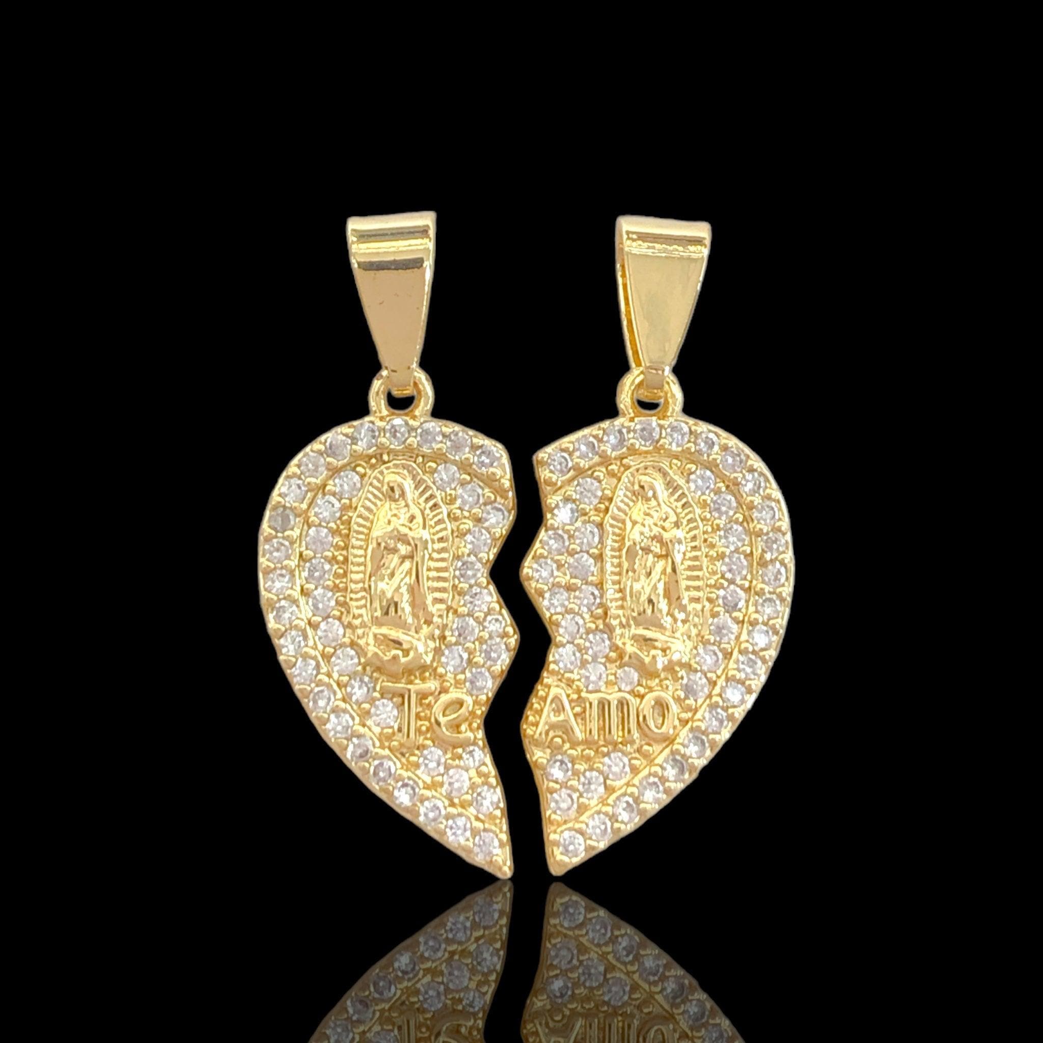 OLP 0496 18K Gold Filled Guadalupe Split Heart Pendant- kuania oro laminado