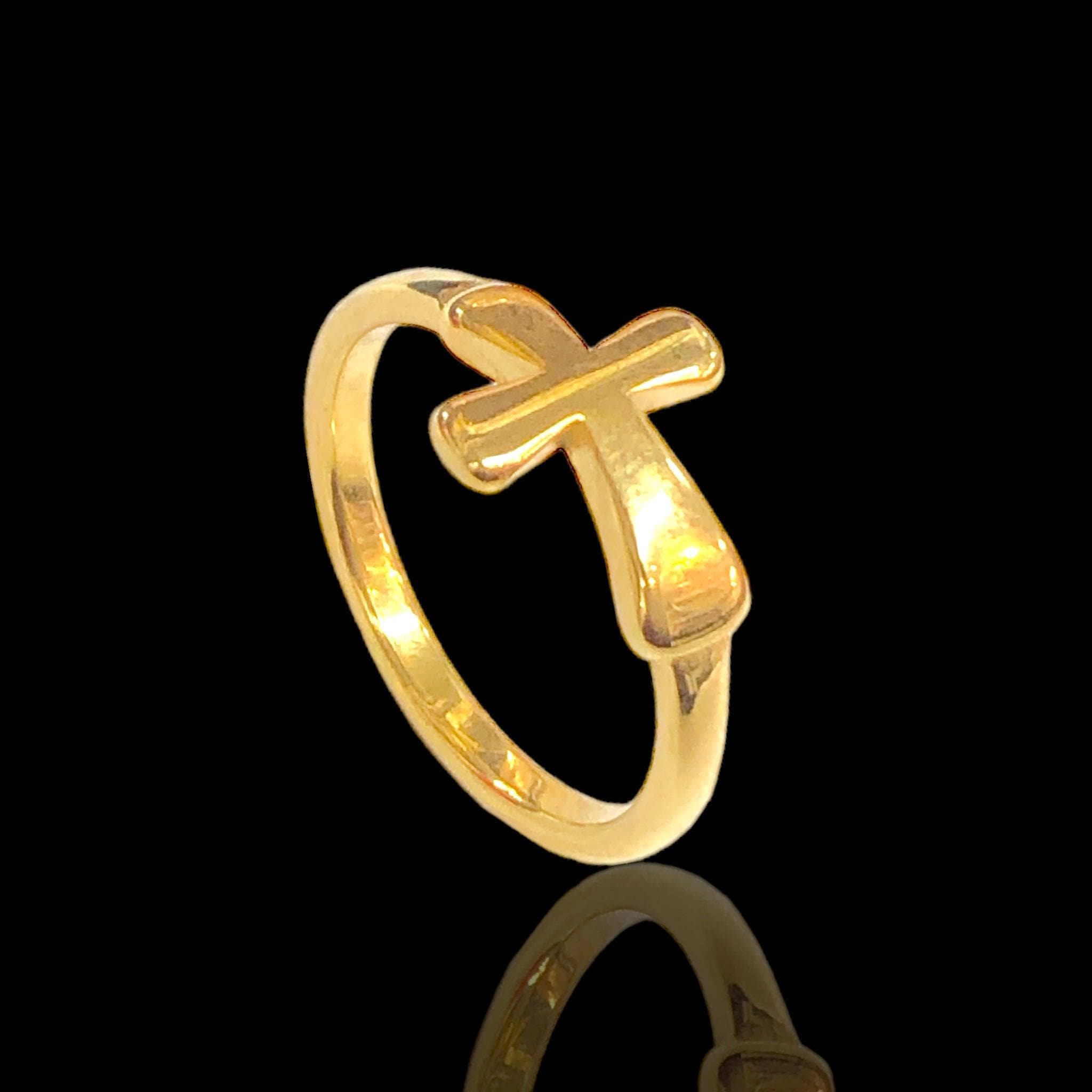 316L Stainless Steel Holy Cross Ring- kuania oro laminado
