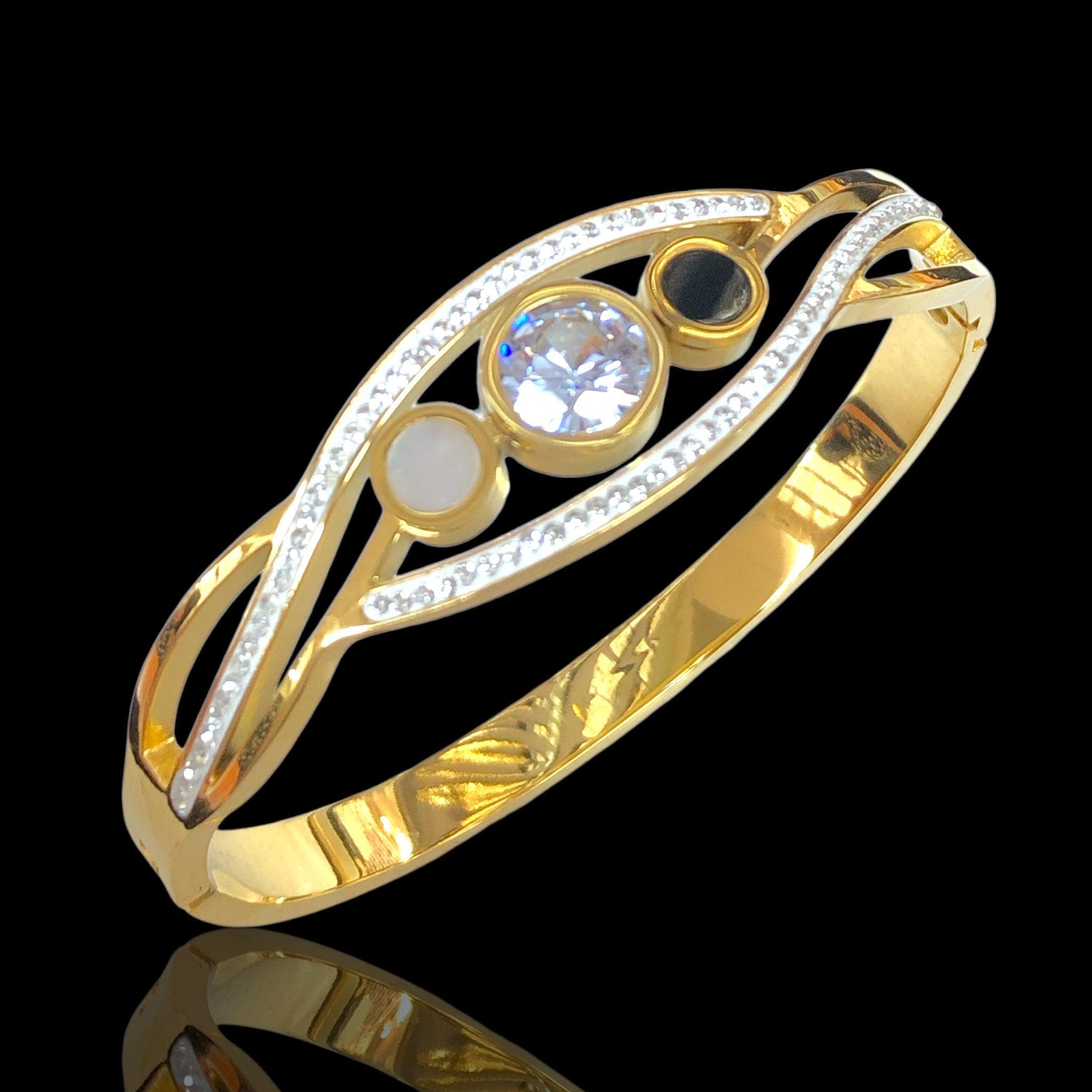 OLS 0069 18k Gold Filled Geneva Sparkling CZ Bangle- kuania oro laminado