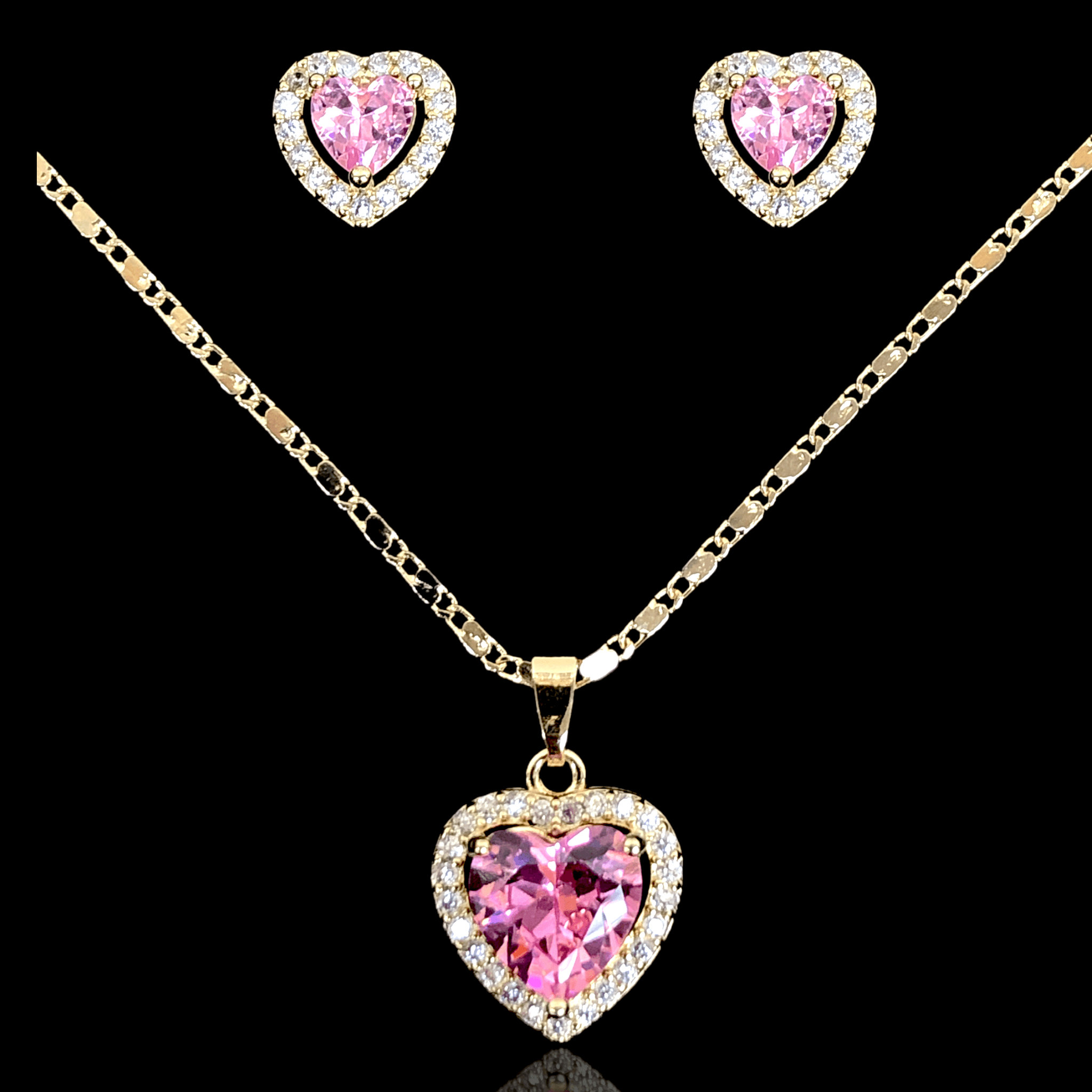Gold Filled Oro Laminado Parisian Heart Zirconia Set