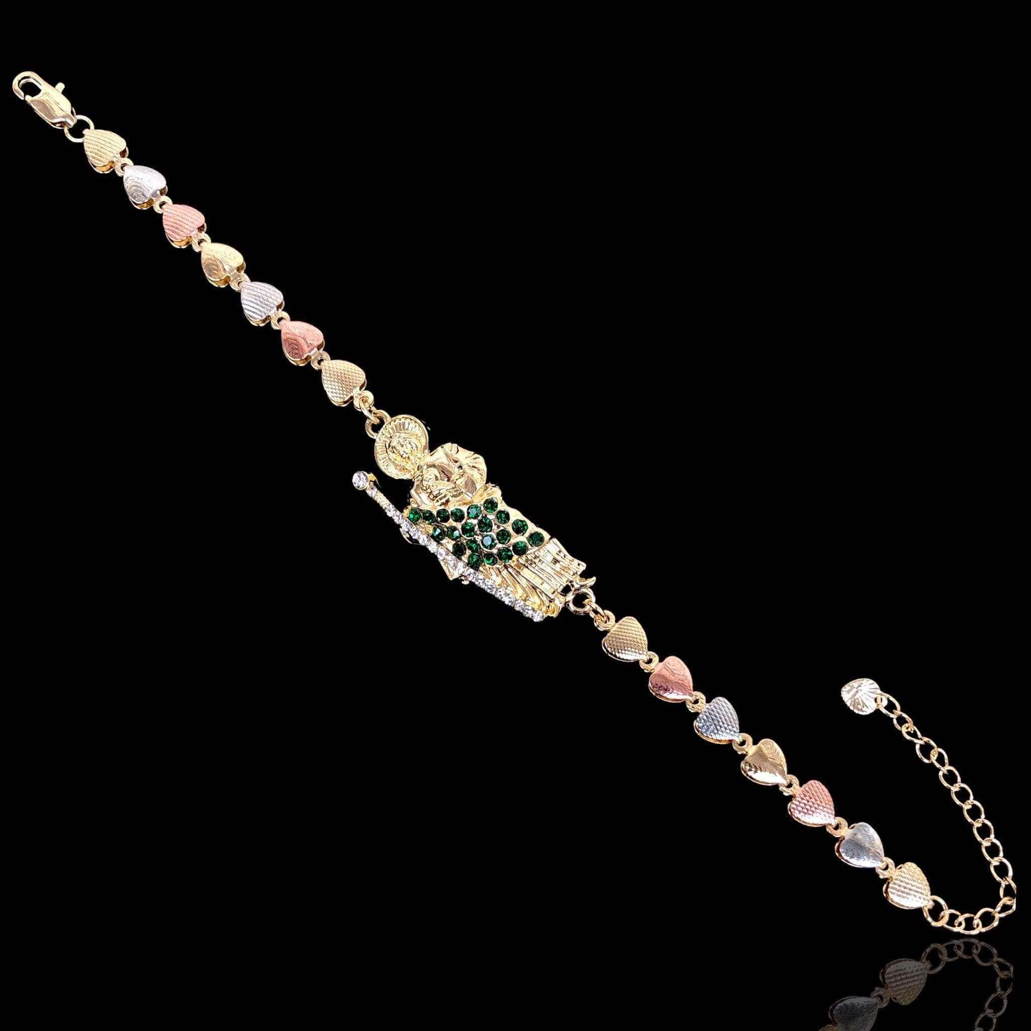 Gold Filled Oro Laminado San Judas CZ Tricolor Bracelet