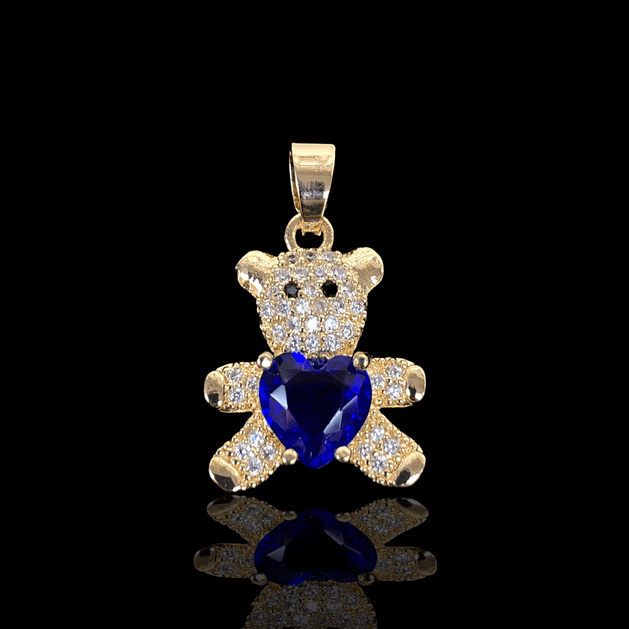 Gold Filled Oro Laminado Teddy Bear Zirconia Heart Pendant