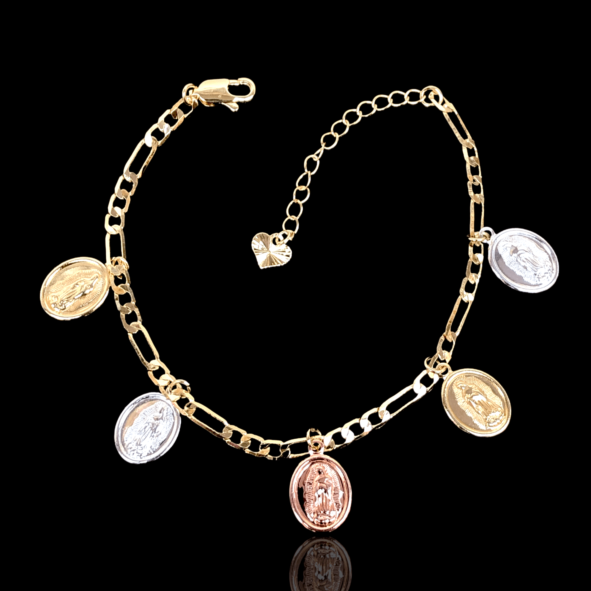 Gold Filled Oro Laminado Tricolor Guadalupe Charm Bracelets (Pack of 6)