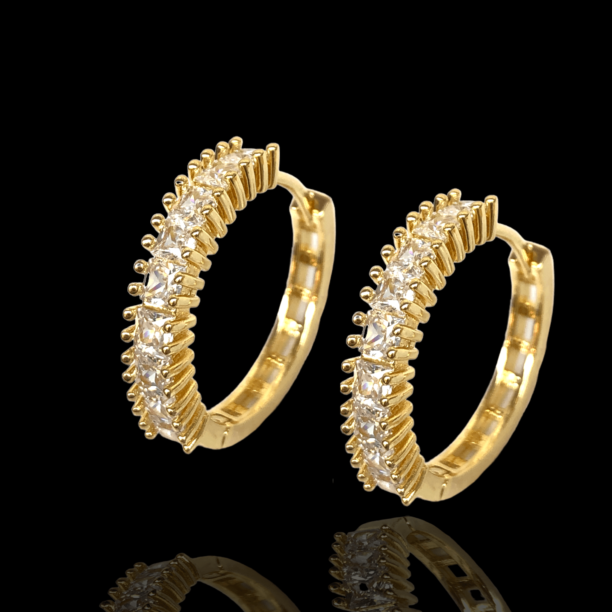 Oro Laminado Gold Filled Baguette Zirconia Hoop Earrings