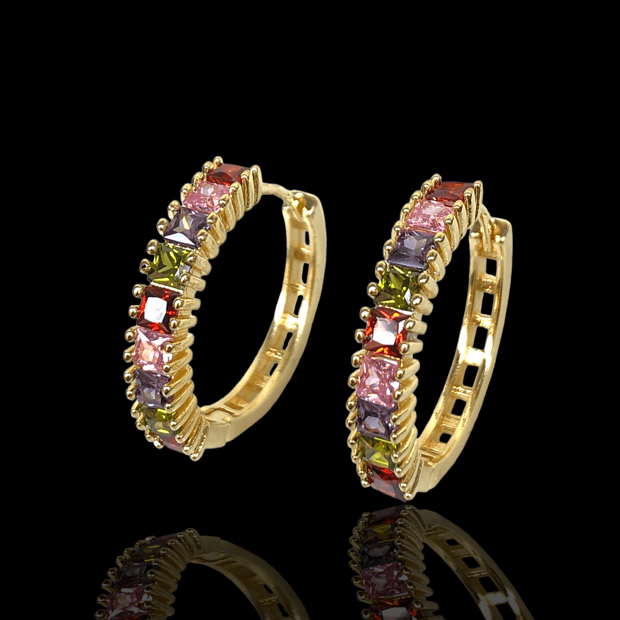 Oro Laminado Gold Filled Baguette Zirconia Hoop Earrings