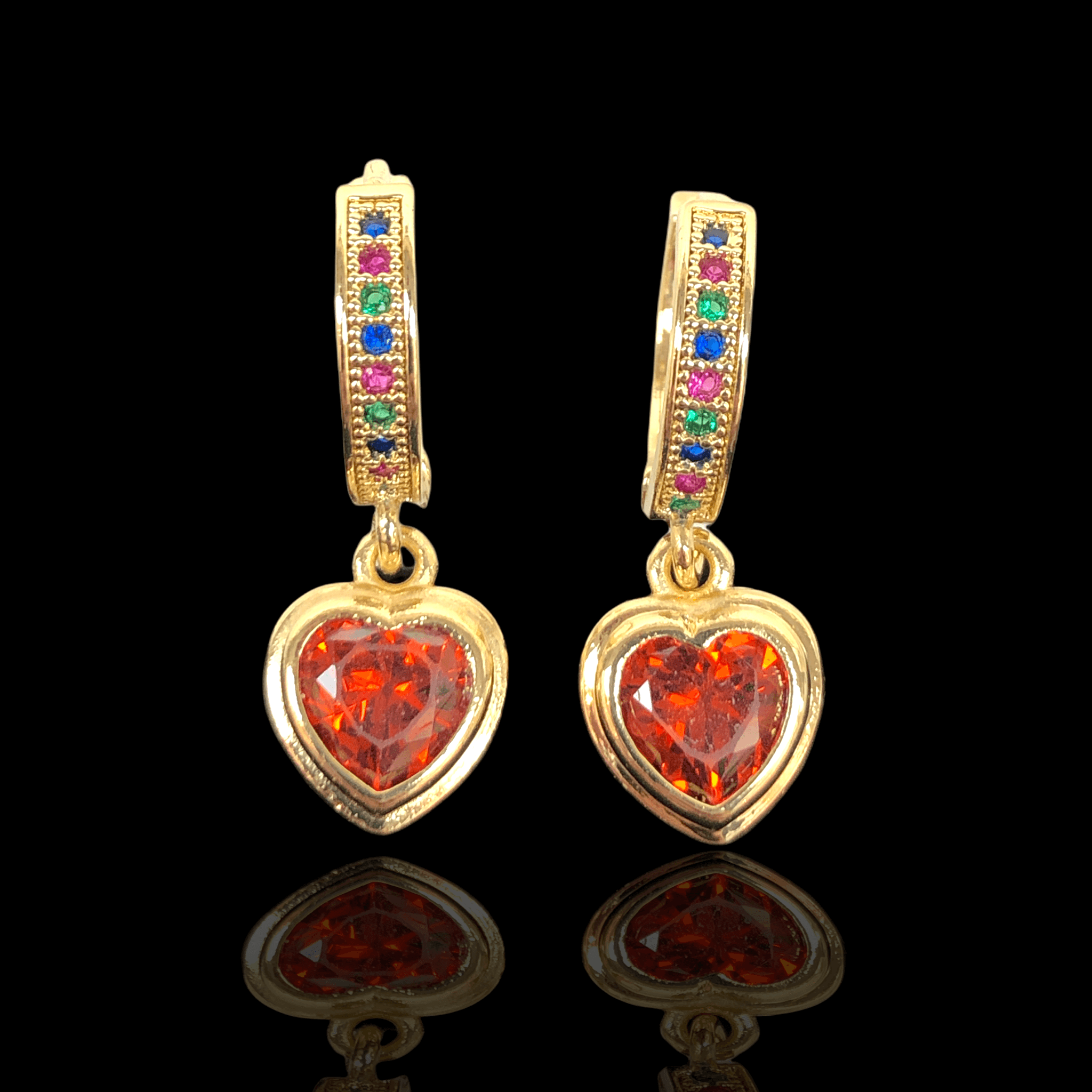 Oro Laminado Gold Filled Embraced CZ Heart Dangle Earrings