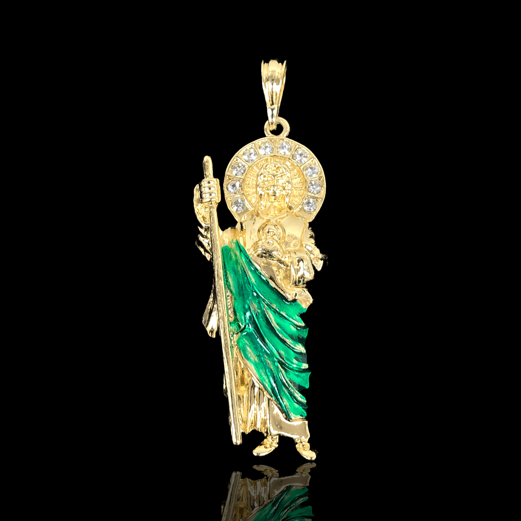 Oro Laminado Gold Filled Emerald Glow Saint Jude Pendant