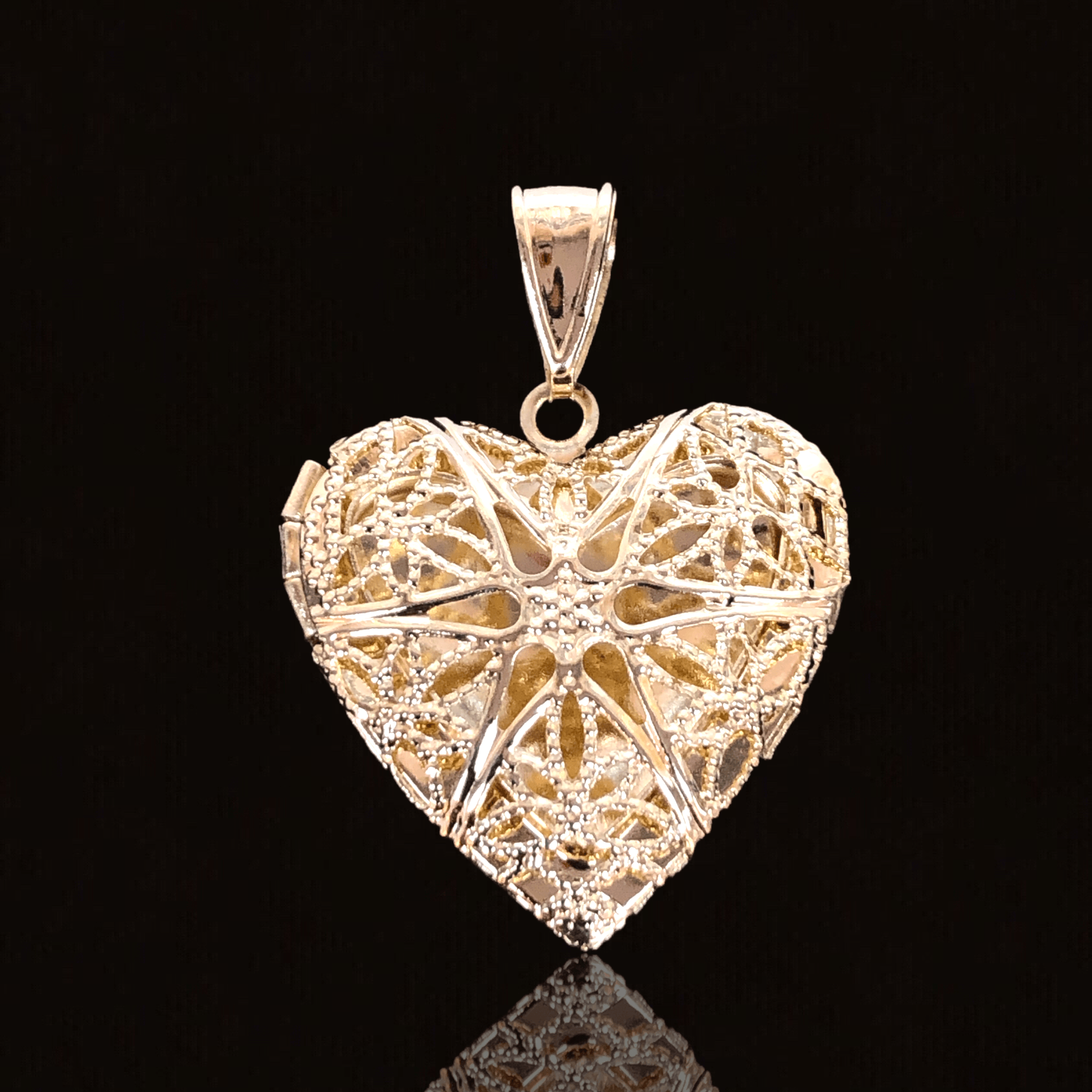 Oro Laminado Gold Filled Filigree Heart Locket Pendant