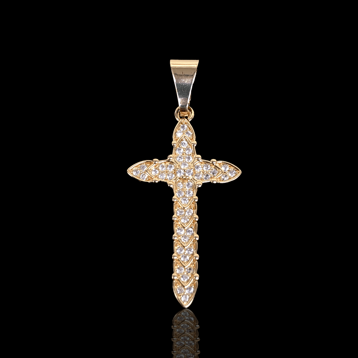 Oro Laminado Gold Filled Flower Petal Cross Pendant