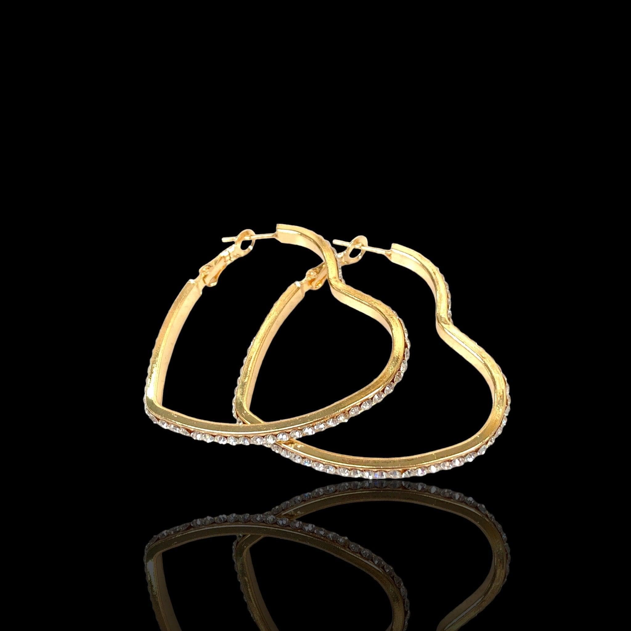 Oro Laminado Gold Filled French Zirconia Heart Hoop Earrings