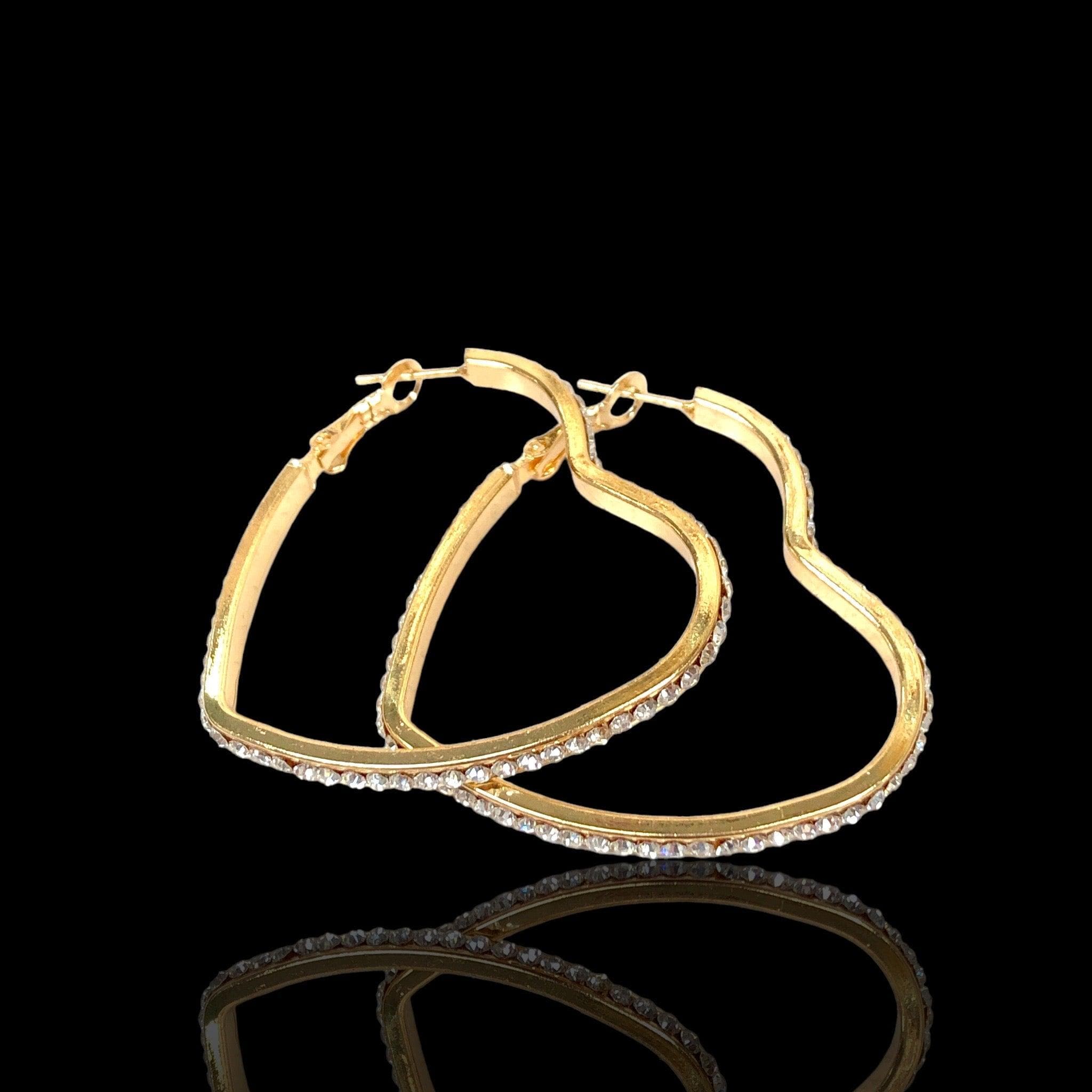 Oro Laminado Gold Filled French Zirconia Heart Hoop Earrings