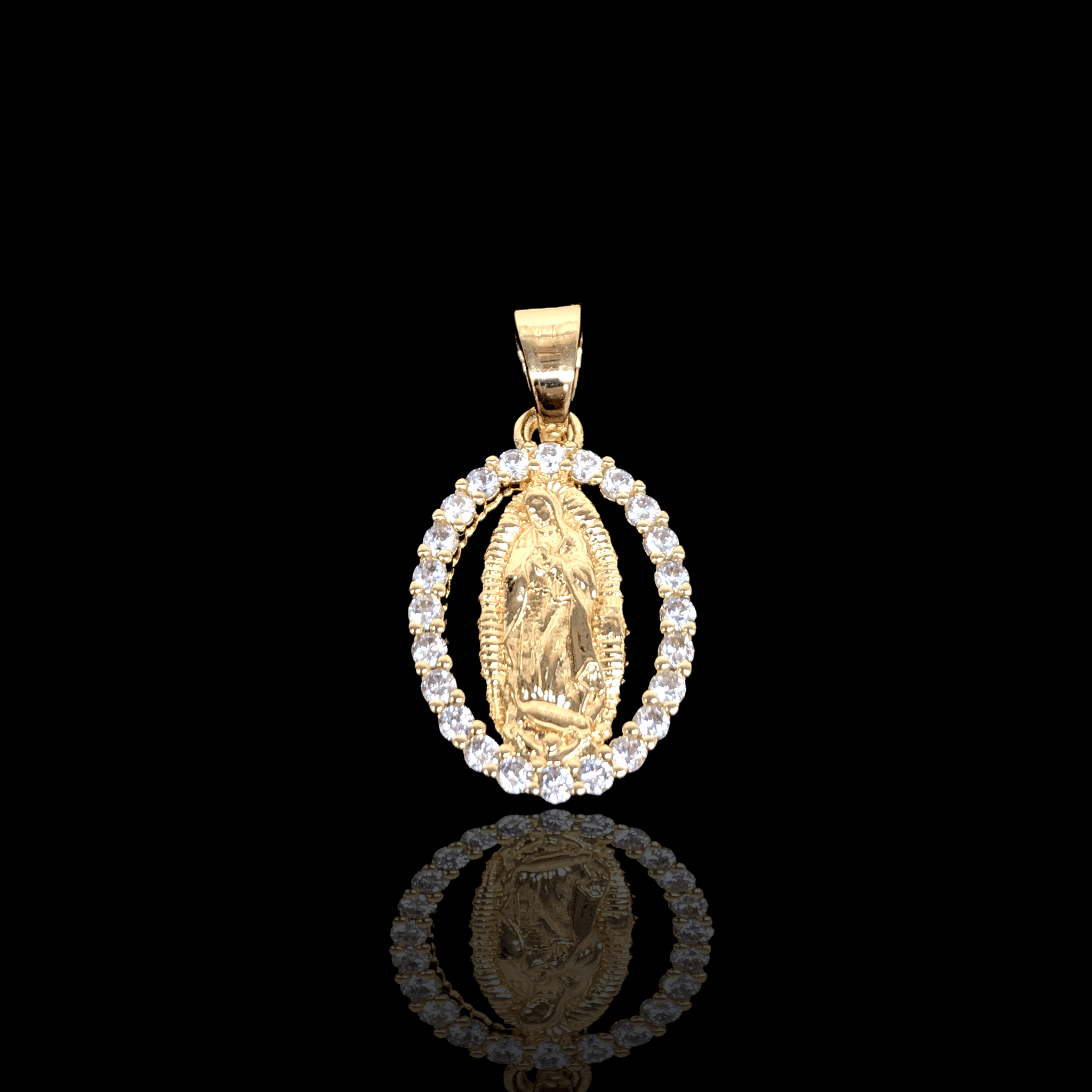 Oro Laminado Gold Filled Guadalupe Oval CZ Pendant
