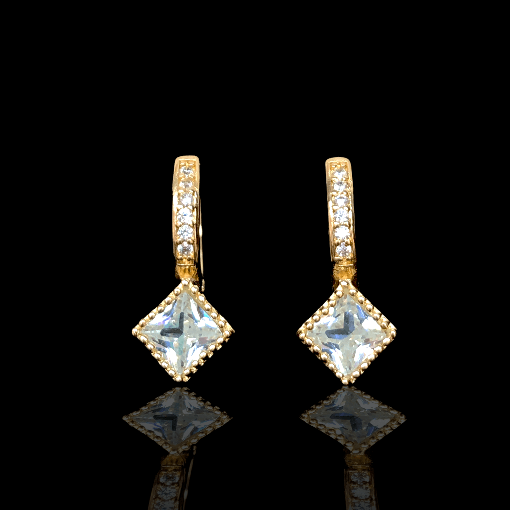 Oro Laminado Gold Filled Milano Square CZ Huggie Earrings