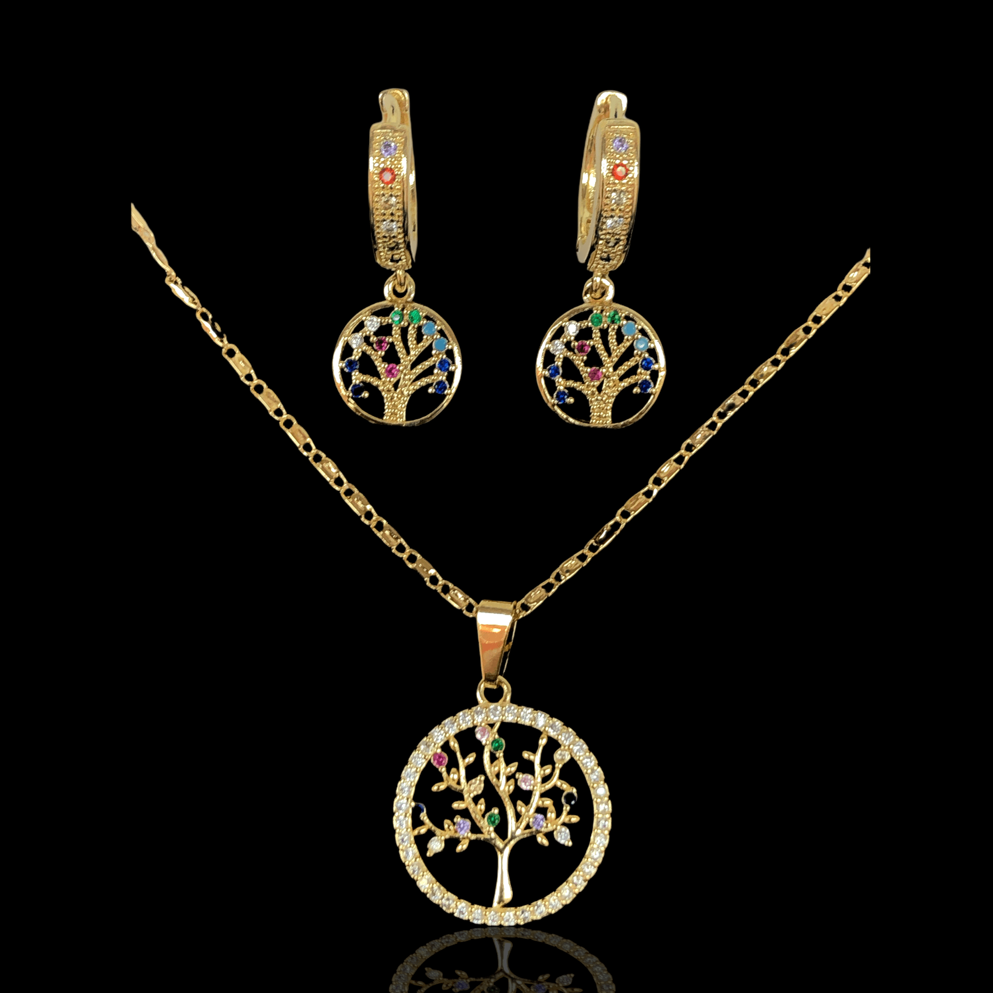 Oro Laminado Gold Filled Nordic Tree of Life Zirconia Set