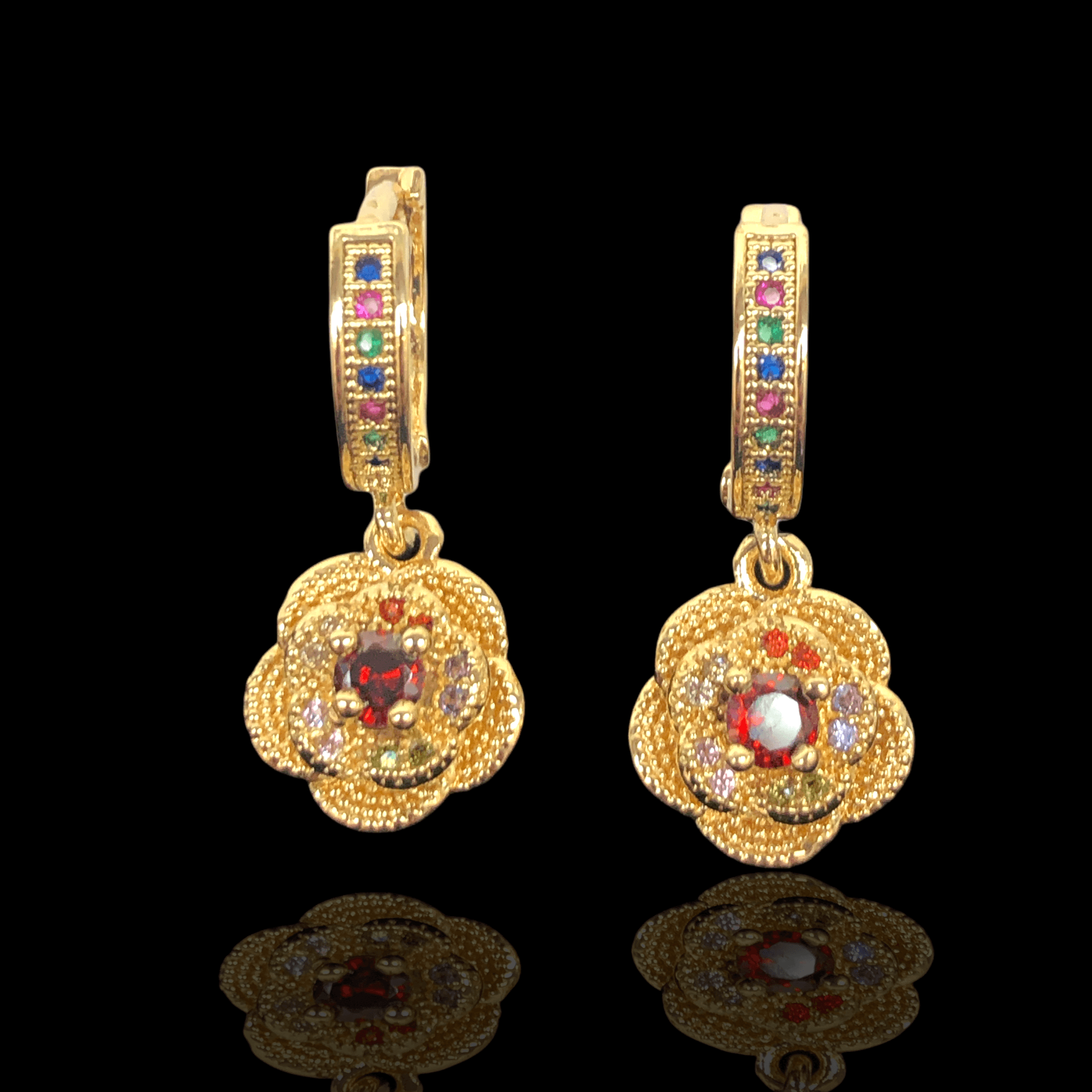 Oro Laminado Gold Filled Peony Flower Dangle Earrings