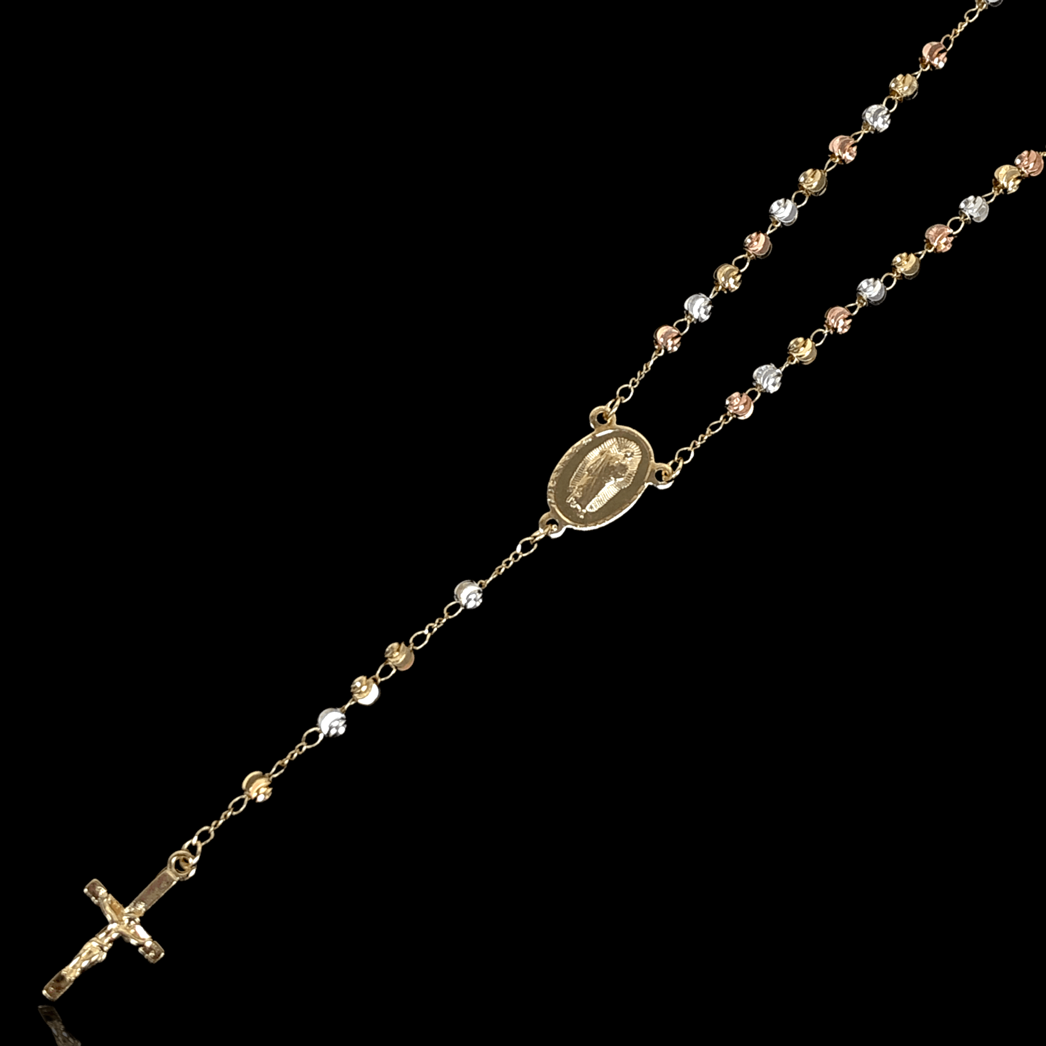 Oro Laminado Gold Filled Tricolor 4mm Cross Cut Beads Rosary