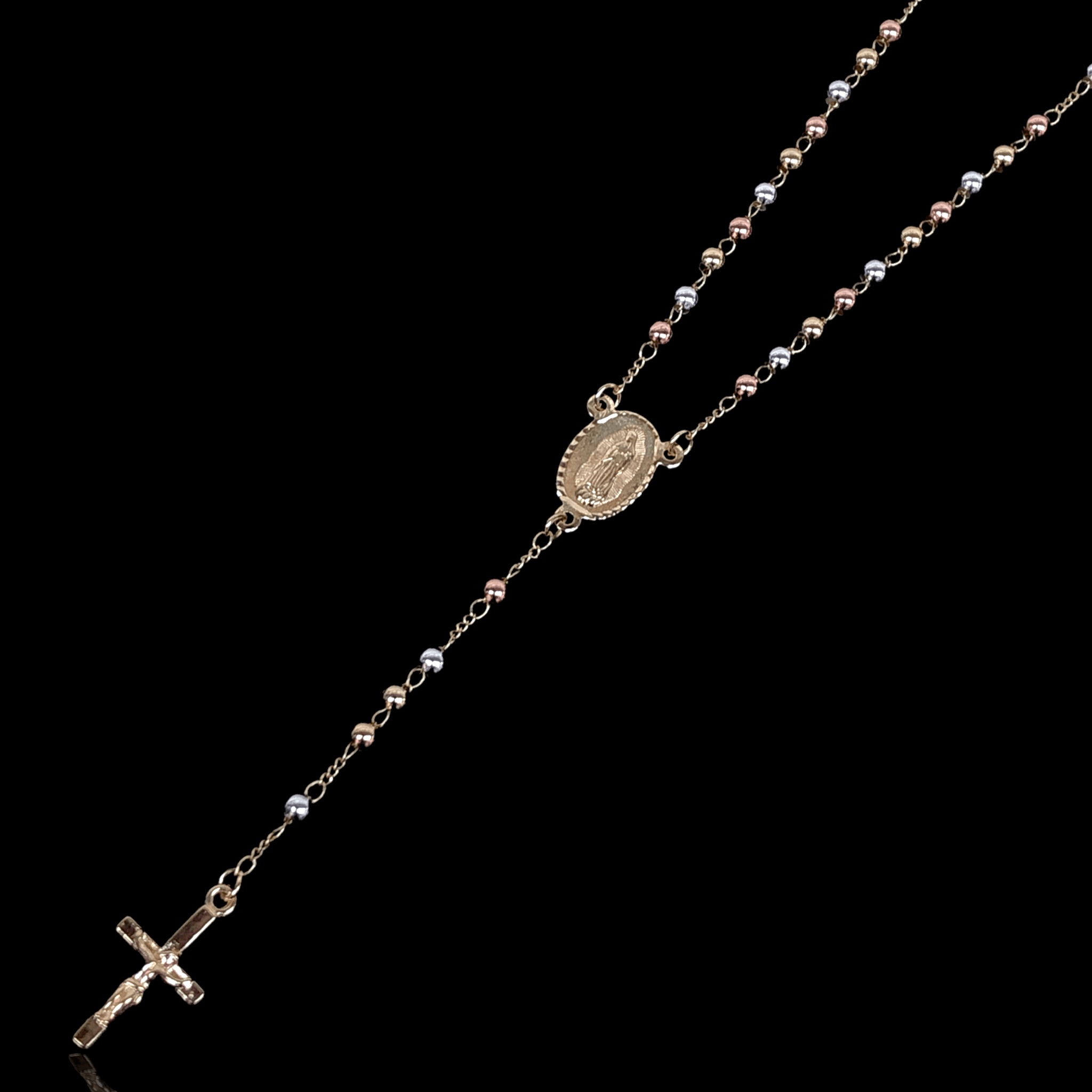 Oro Laminado Gold Filled Tricolor 4mm Plain Beads Rosary