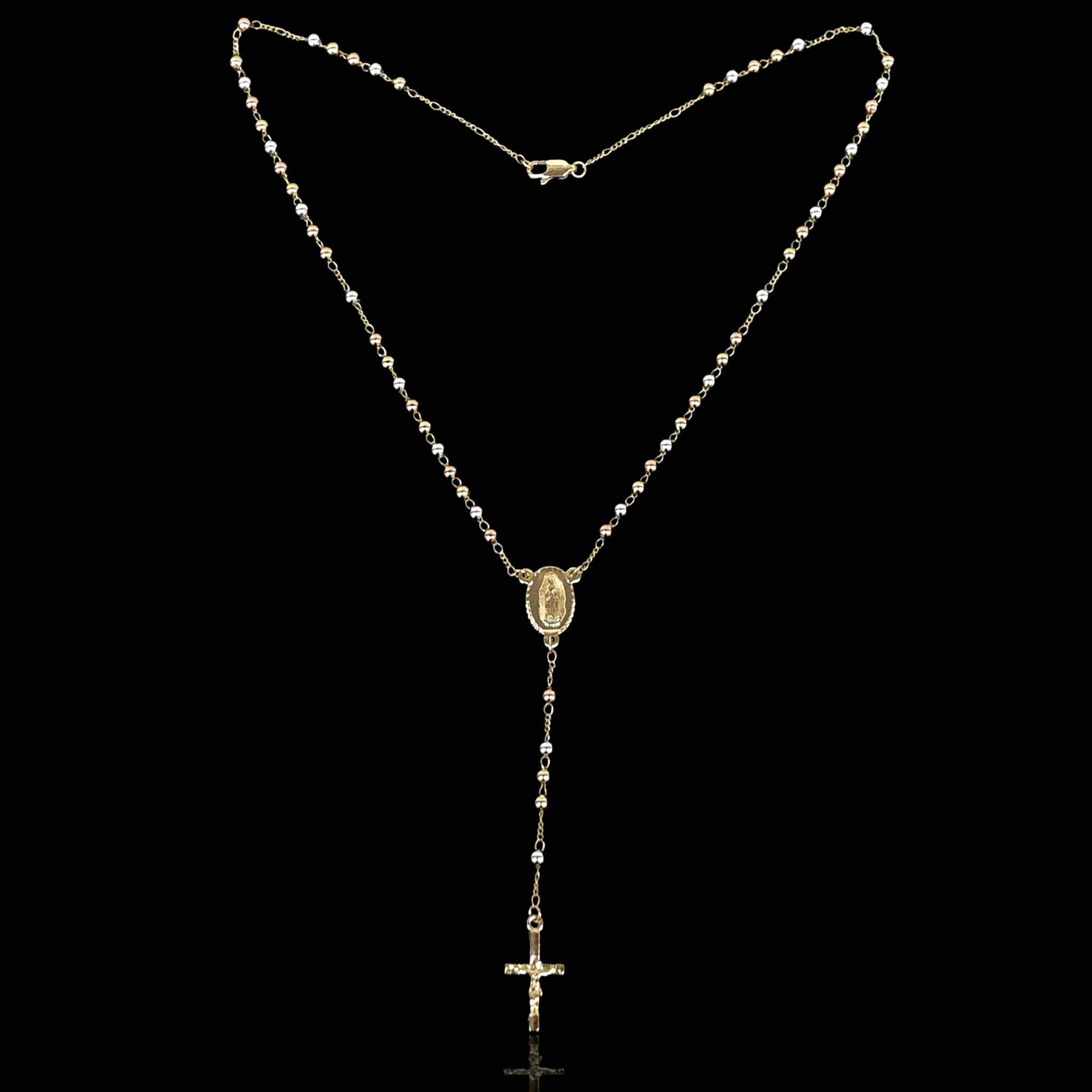 Oro Laminado Gold Filled Tricolor 4mm Plain Beads Rosary