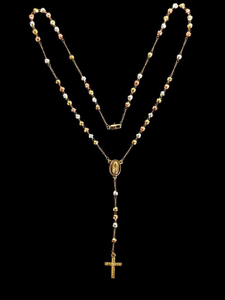Oro Laminado Gold Filled Tricolor 6mm Diamond Cut Rosary