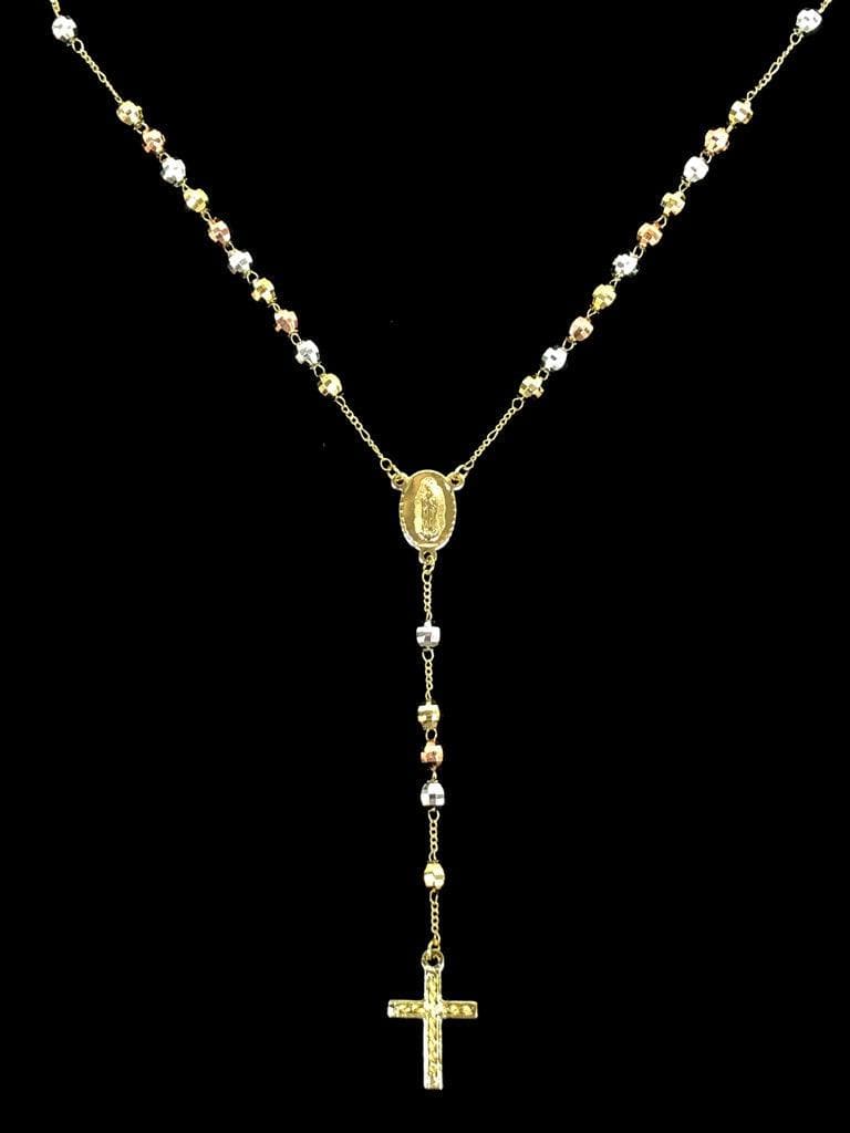 Oro Laminado Gold Filled Tricolor 6mm Diamond Cut Rosary