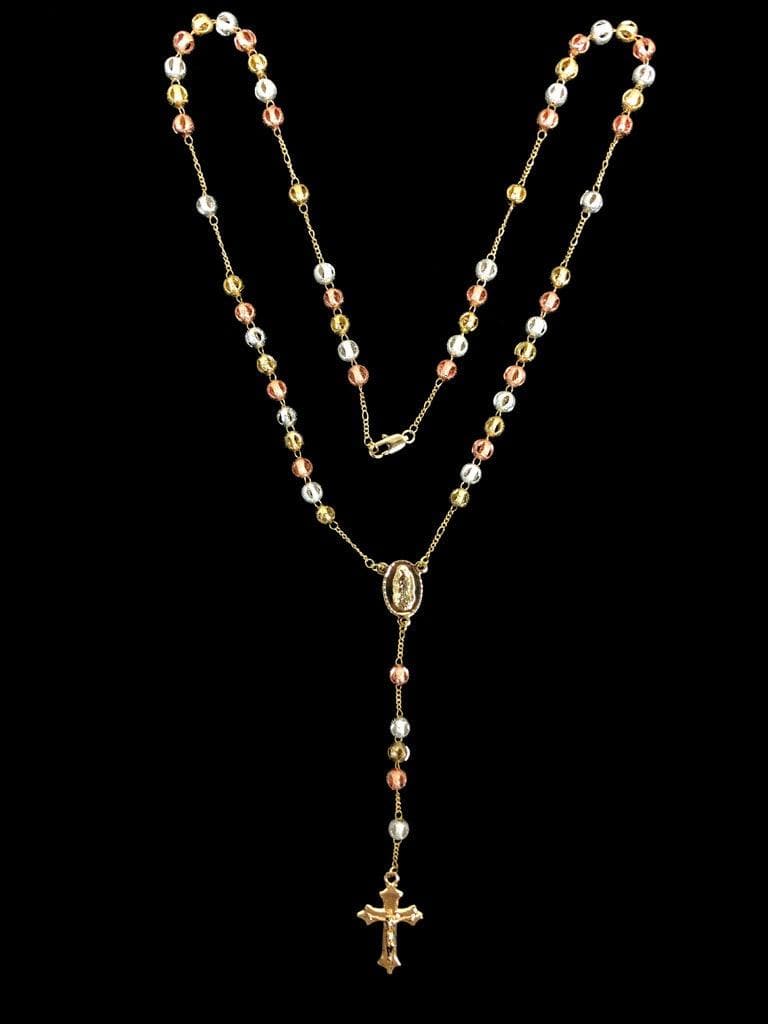 Oro Laminado Gold Filled Tricolor 6mm Hollow Cut Bead Rosary
