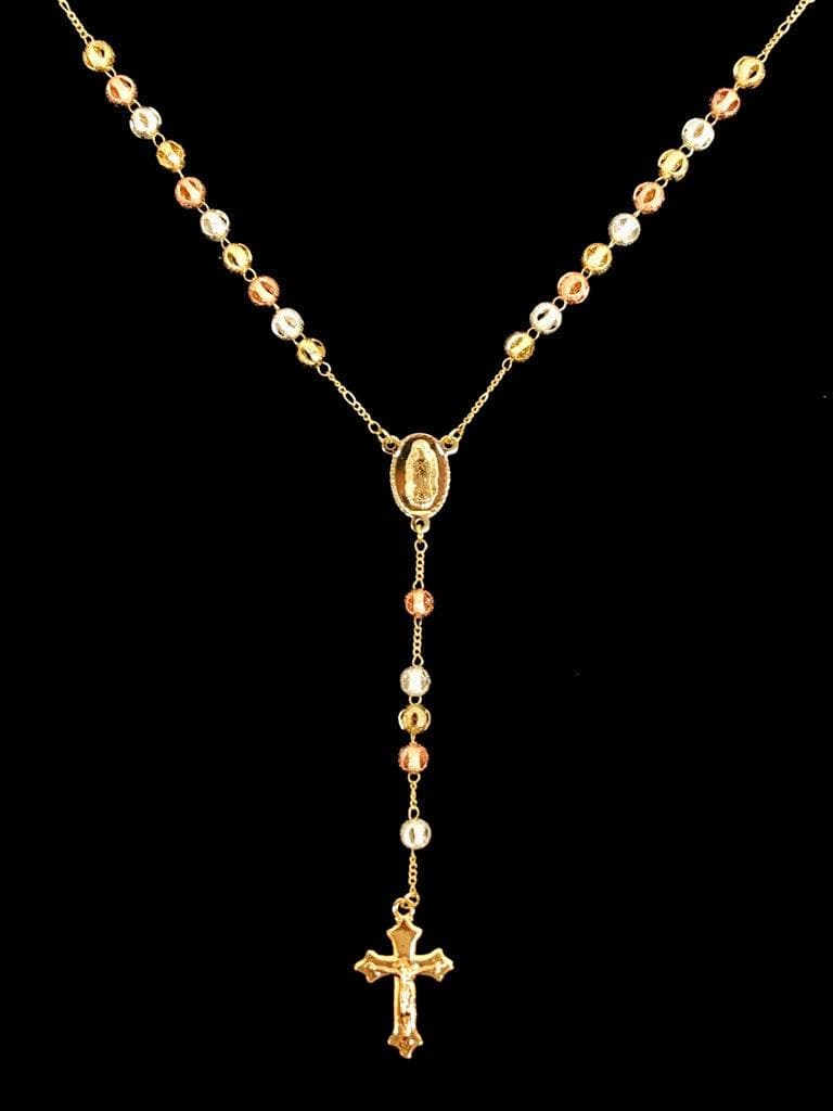 Oro Laminado Gold Filled Tricolor 6mm Hollow Cut Bead Rosary