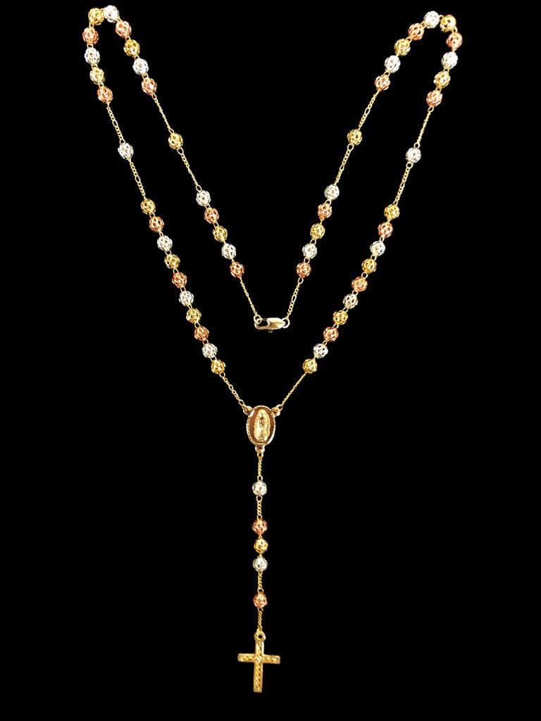 Oro Laminado Gold Filled Tricolor 6mm Lantern Bead Rosary