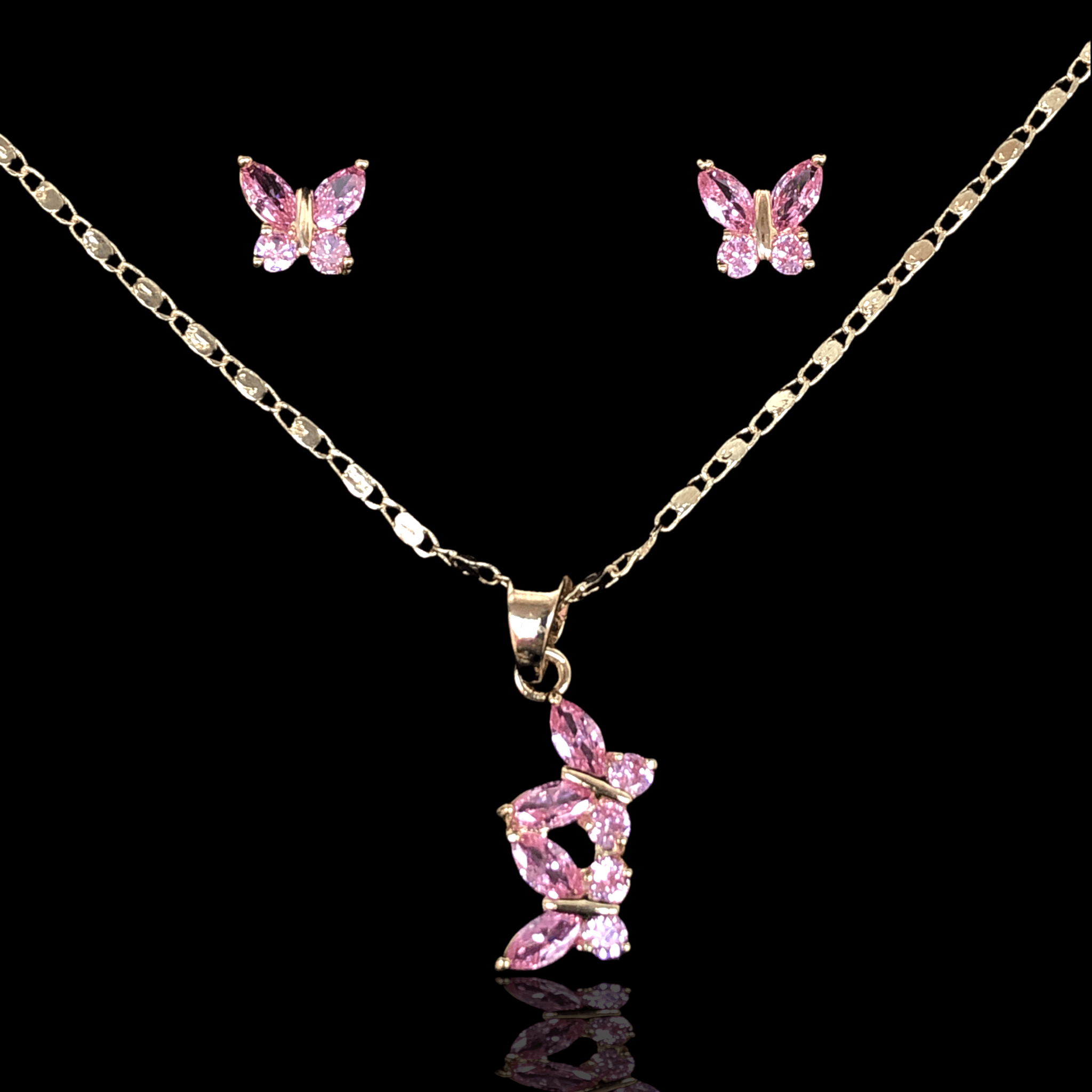 Oro Laminado Gold Filled Twin Butterfly Zirconia Set