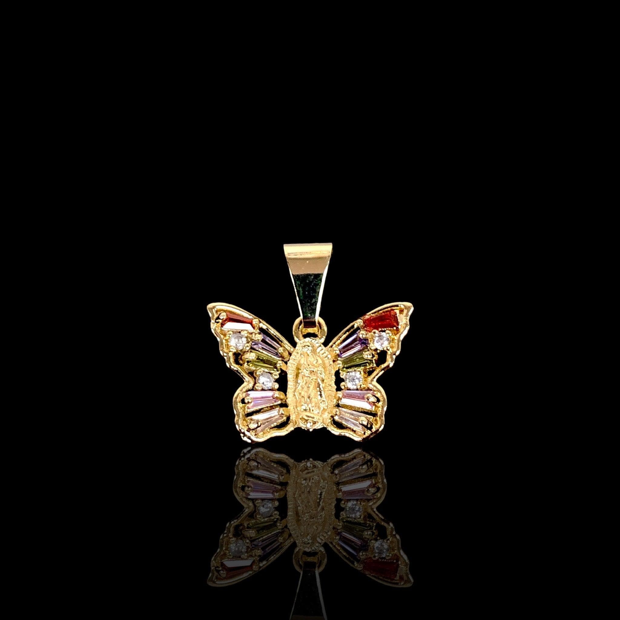 Oro Laminado Gold Filled Virgin Mary Guadalupe Butterfly Pendant